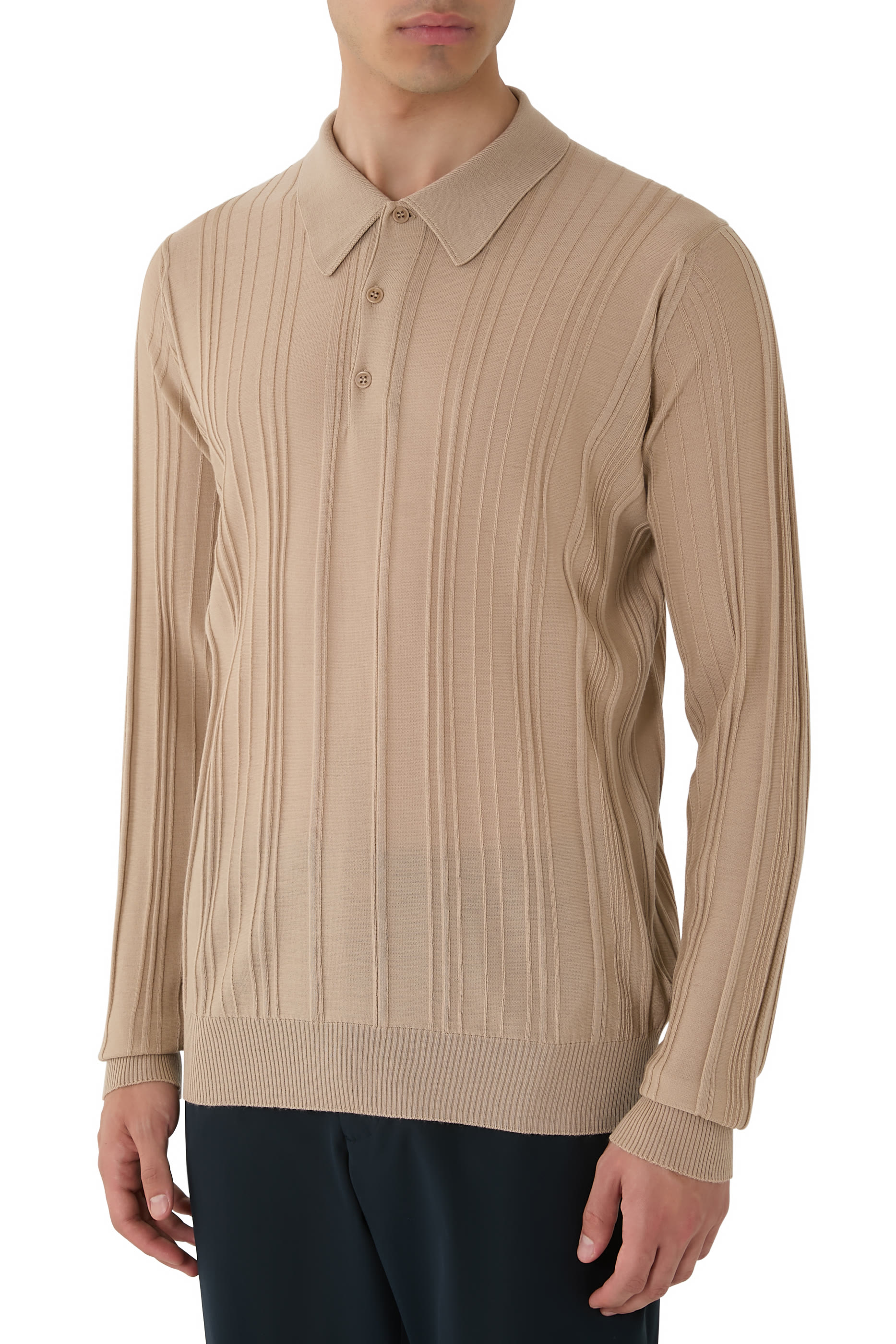 قميص بولو فلين مضلع صوف