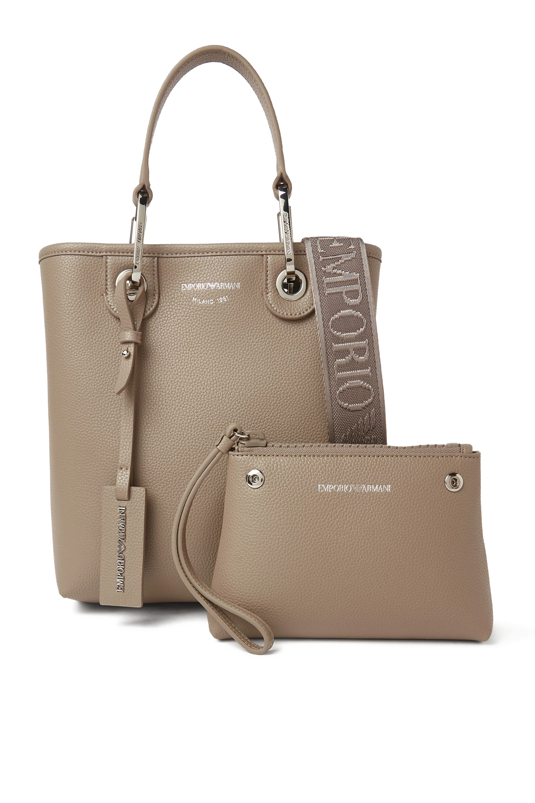 حقيبة يد بشعار الماركة بنقشة جلد غزال