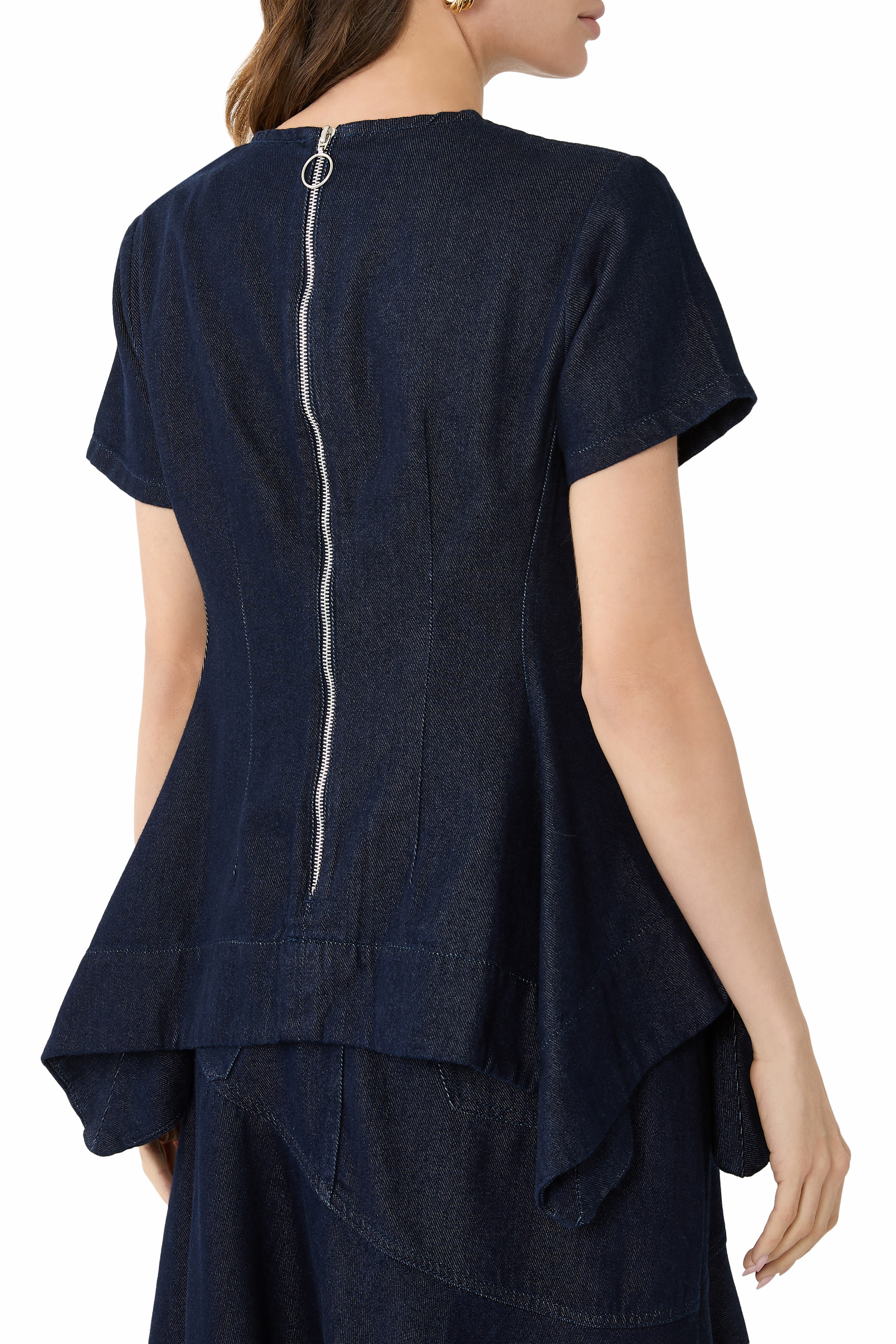 بلوزة بأكمام كاب بنقشة أزهار دنيم