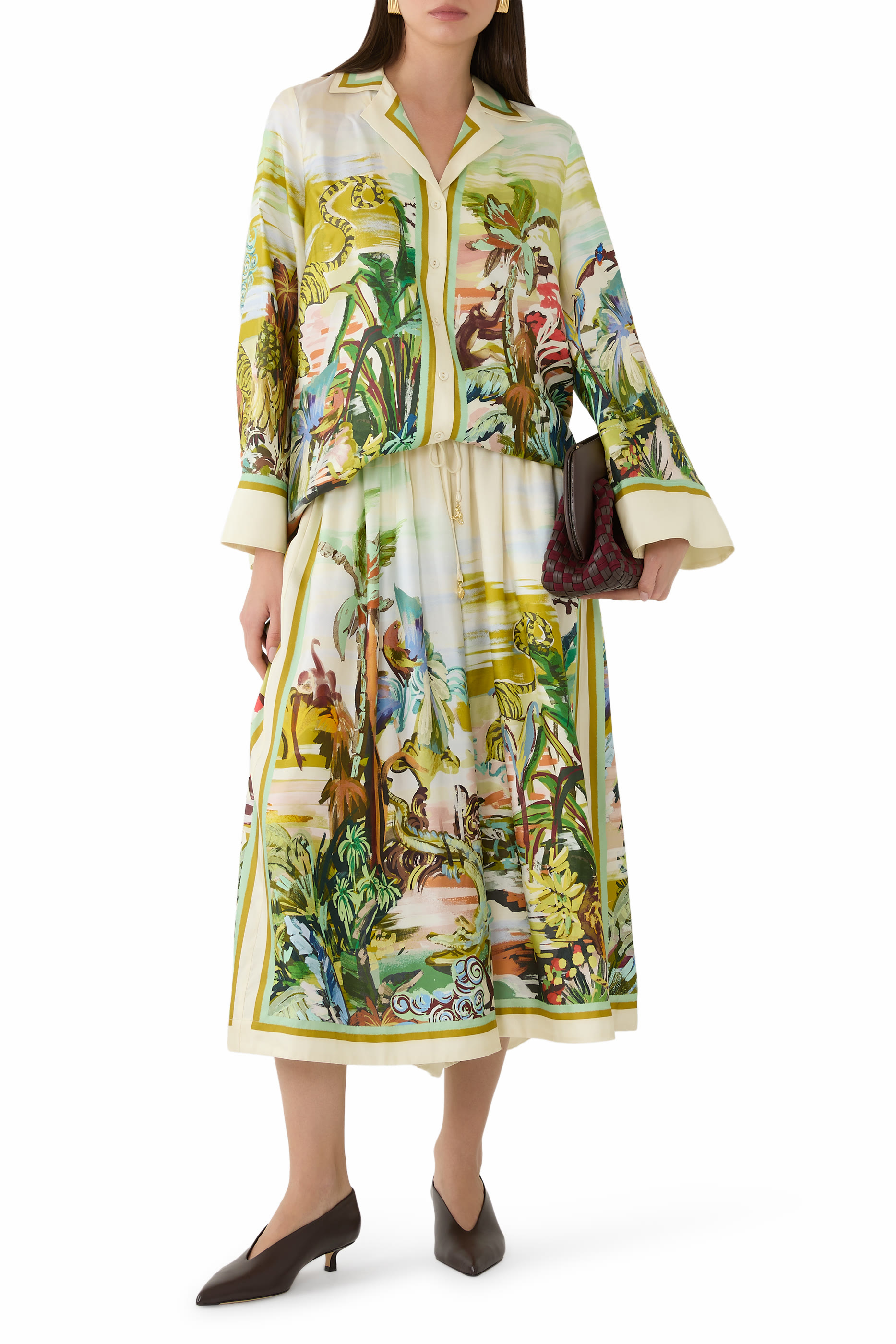 بنطال تنورة بوجي بنقشة استوائية حرير