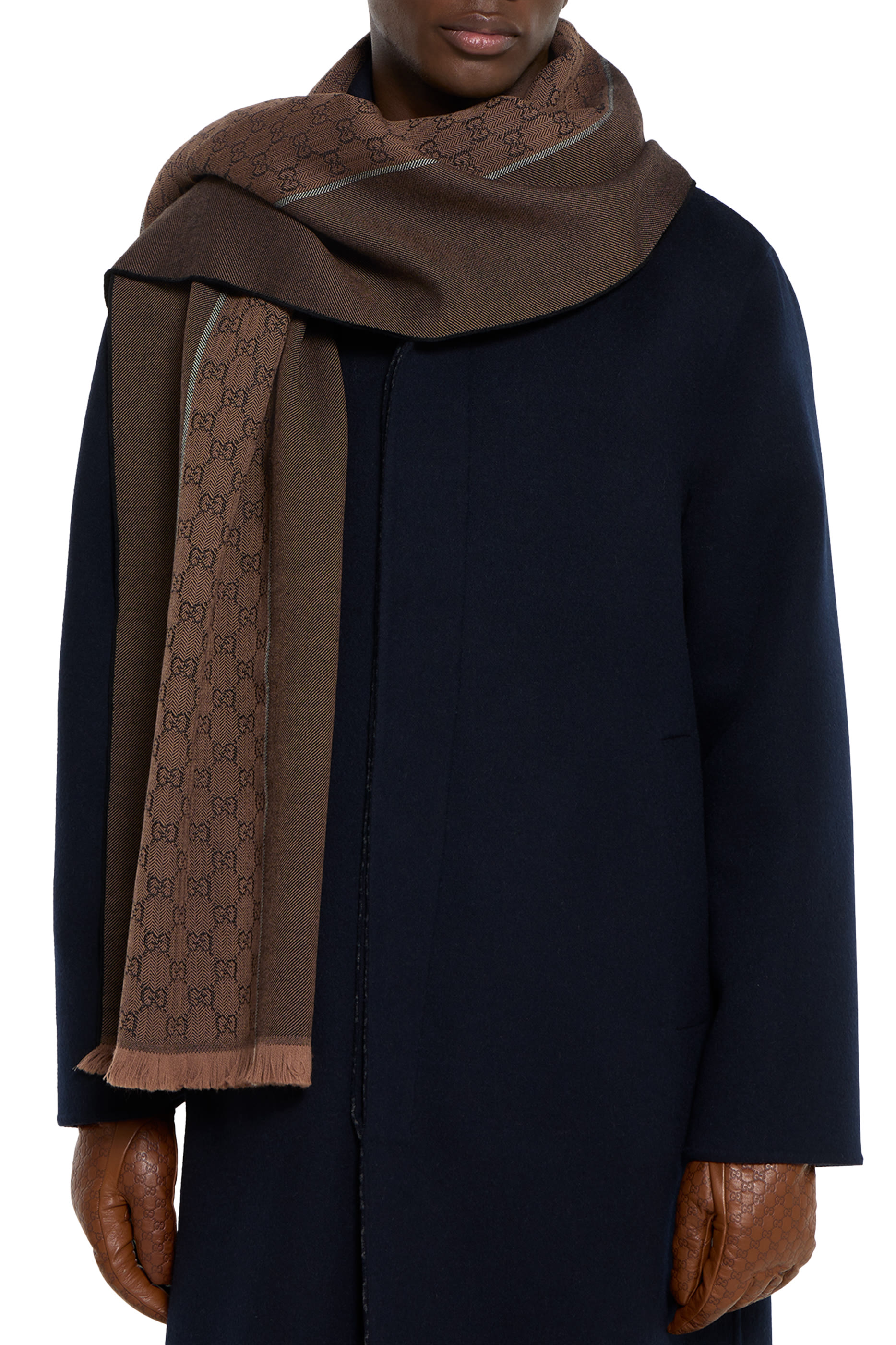 وشاح صوف جاكار بنقشة حرفي شعار الماركة