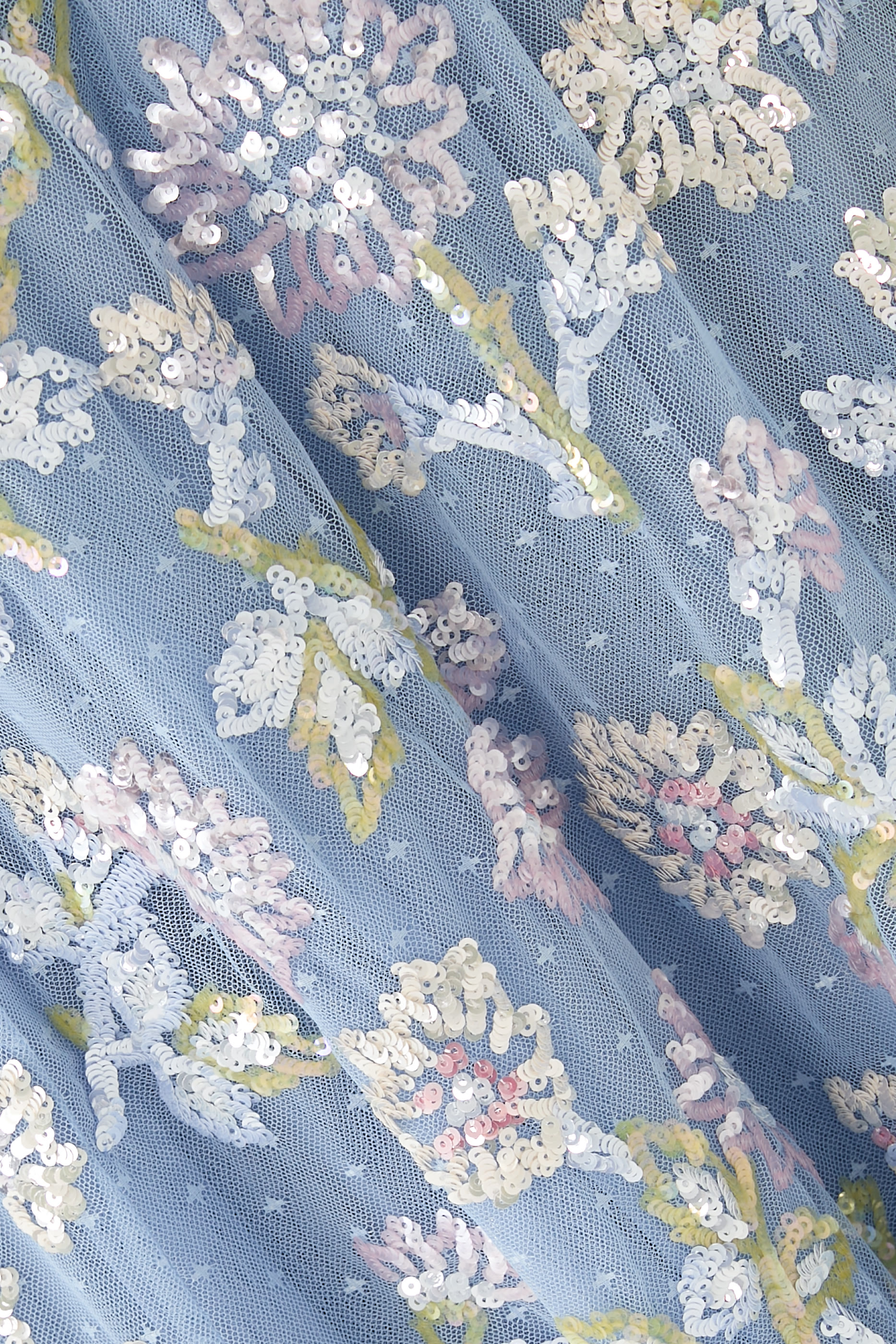 فستان باليرينا بكشكش ونقشة زهور الهندباء مطرزة بالترتر