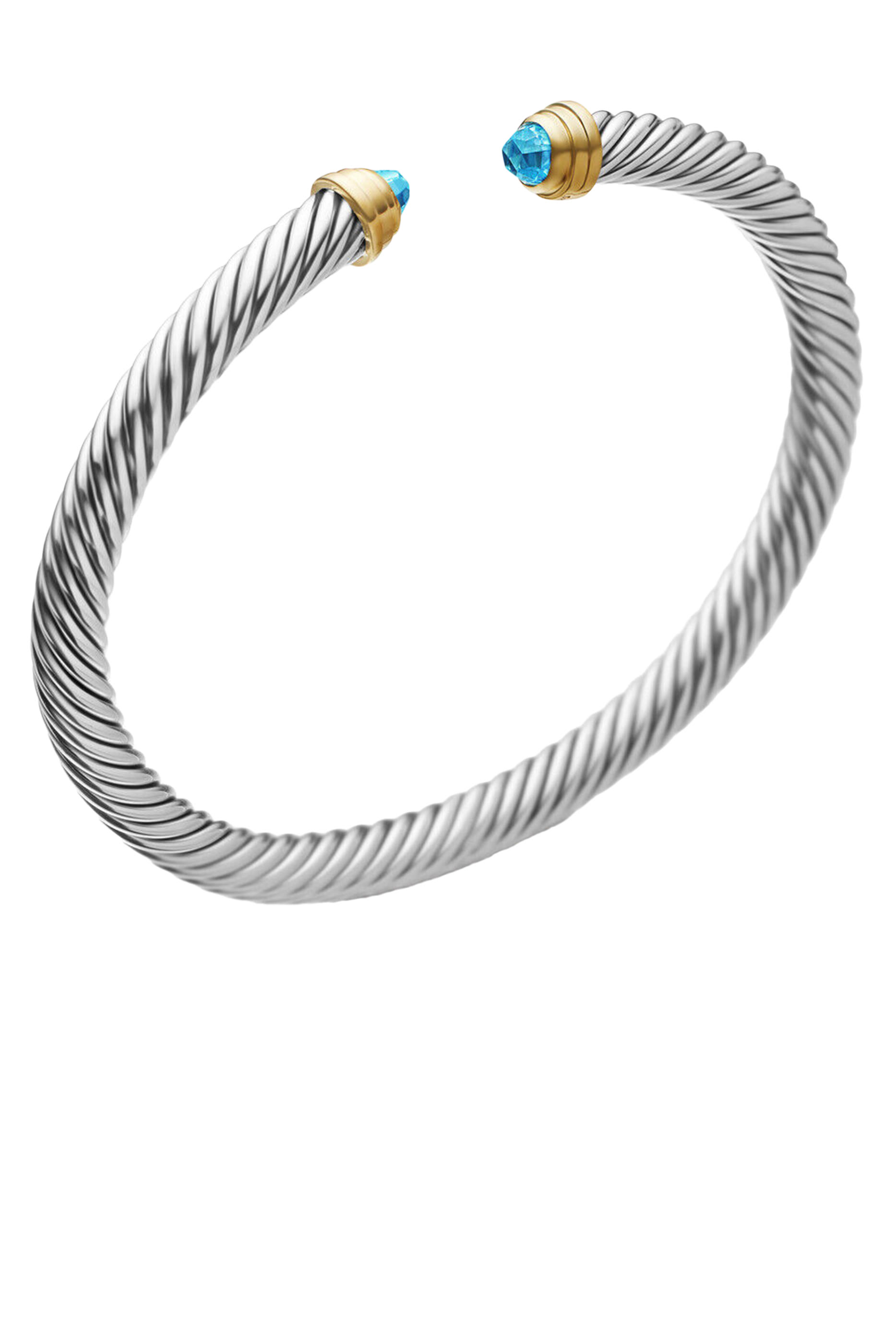 سوار كلاسيكي بتصميم كابل مرصع بالتوباز، فضة إسترلينية وذهب أصفر عيار 14