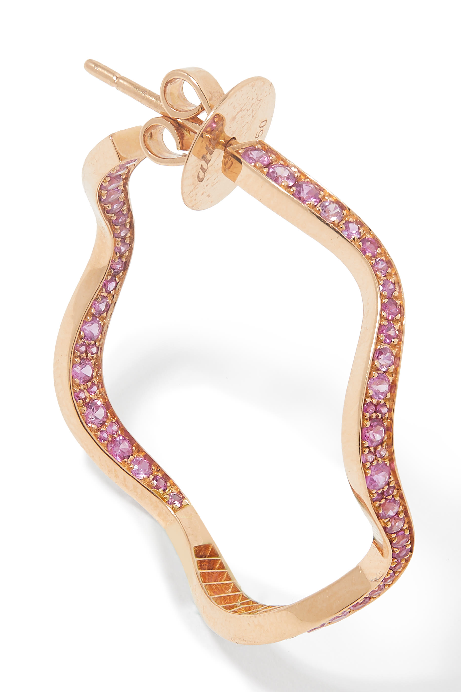 اقراط بتصميم مموج مرصعة بالياقوت الوردي، ذهب وردي عيار 18