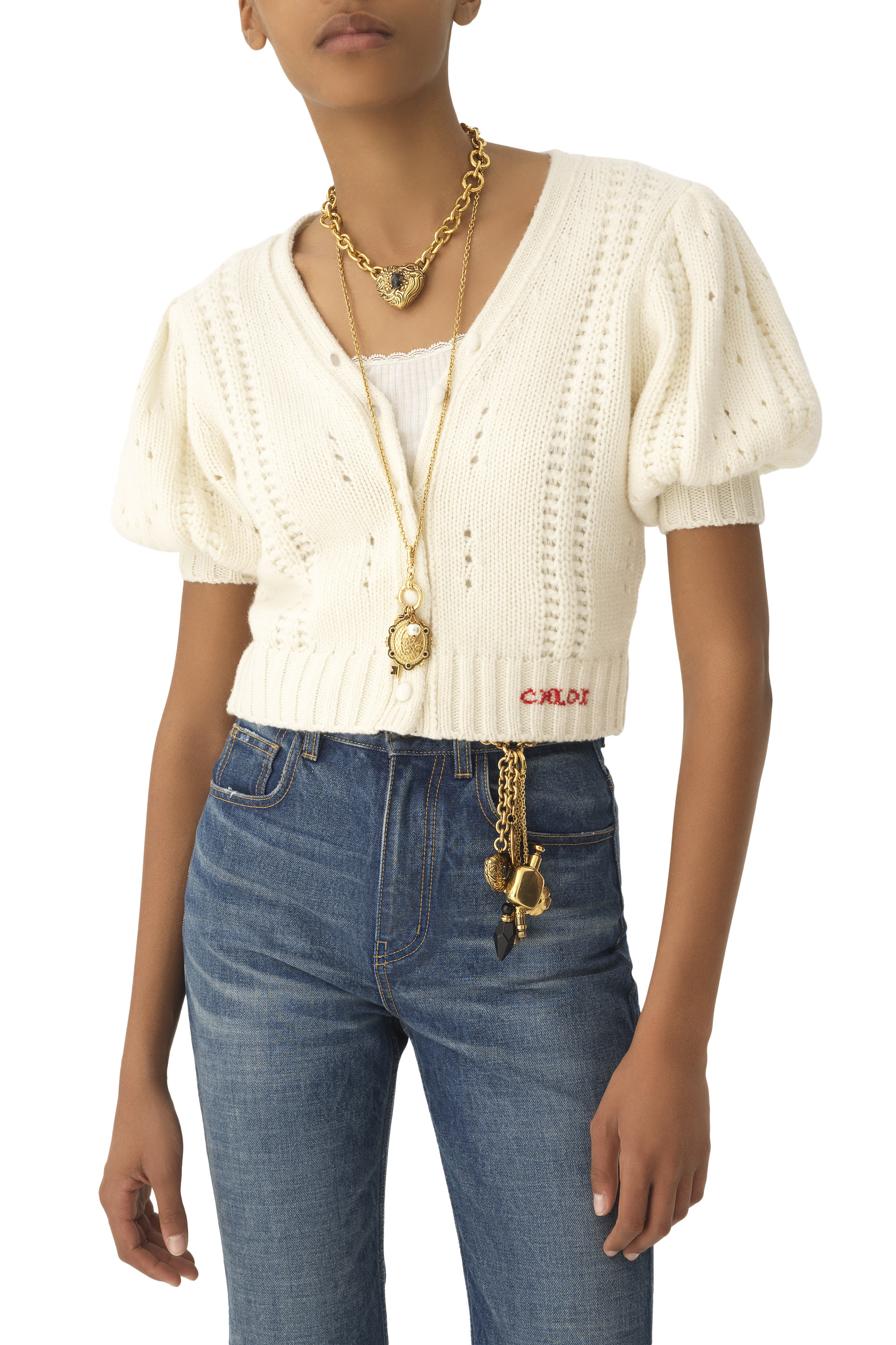 كارديجان بأكمام منفوخة نسيج صوف وكشمير