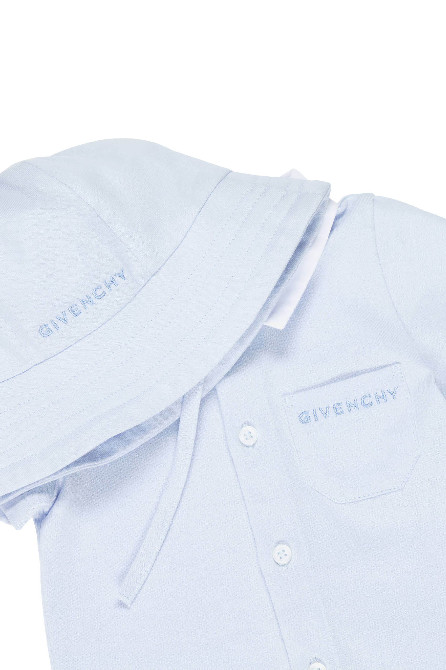 طقم جمبسوت بشعار الماركة وقبعة للأطفال