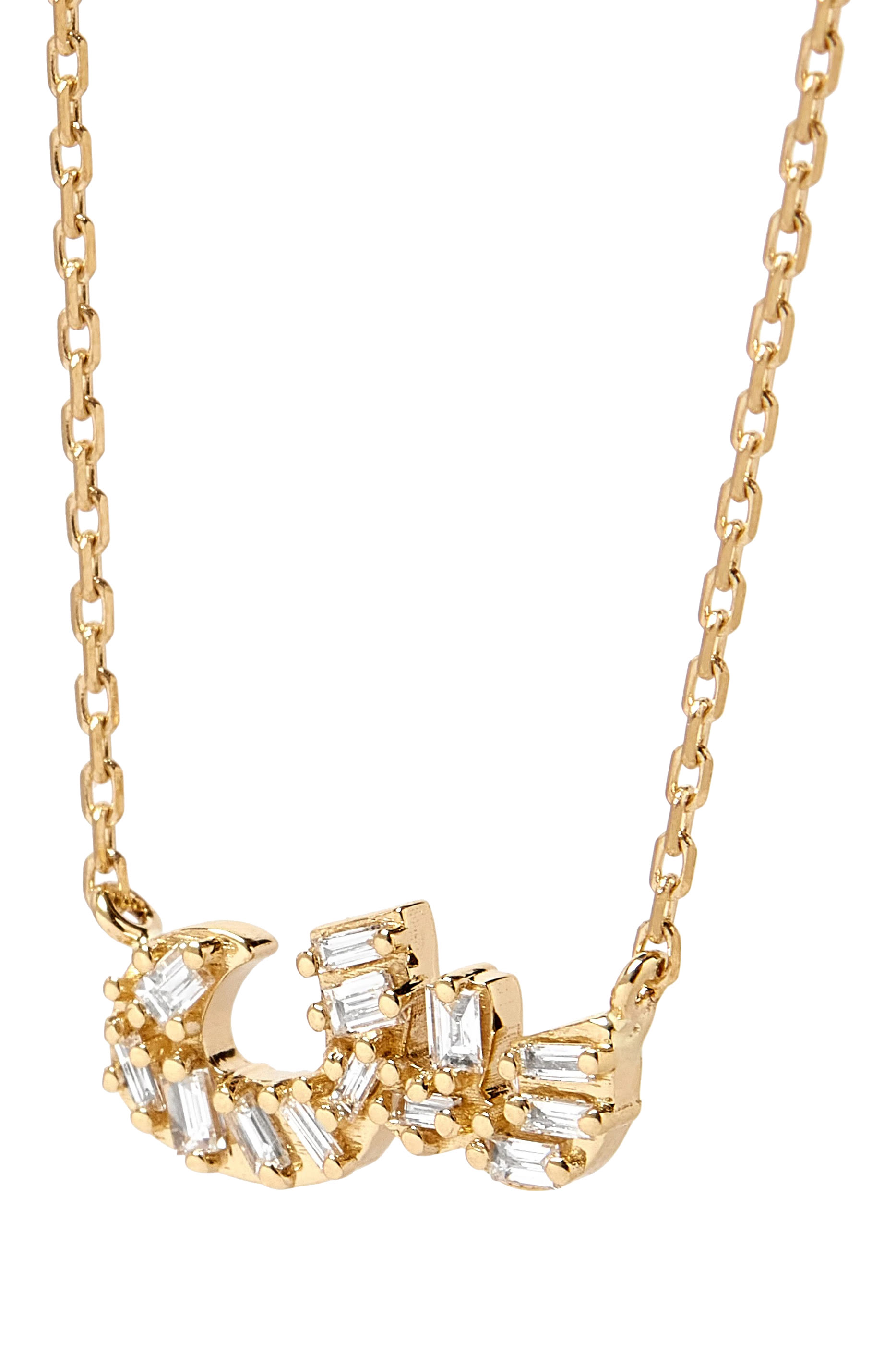 Oula XS Letter "Seen" Necklace,  18K Yellow Gold &  Baguette Diamonds