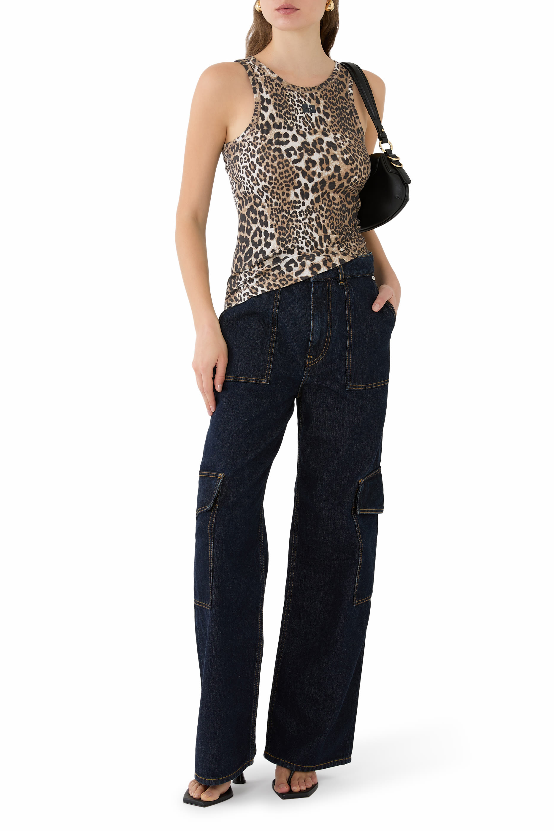 بلوزة مضلع بلا أكمام قطن ناعم 