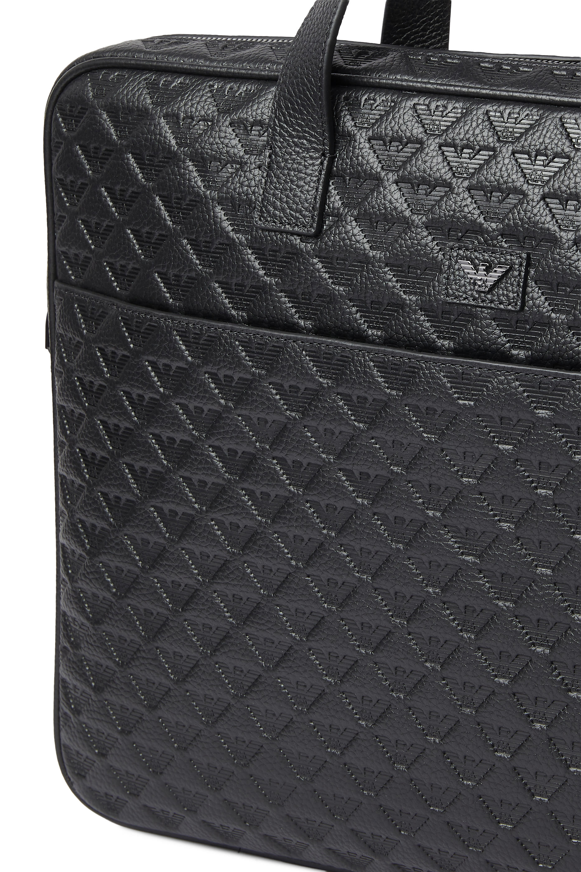 حقيبة عمل بنقشة شعار الماركة بحجم صغير جلد