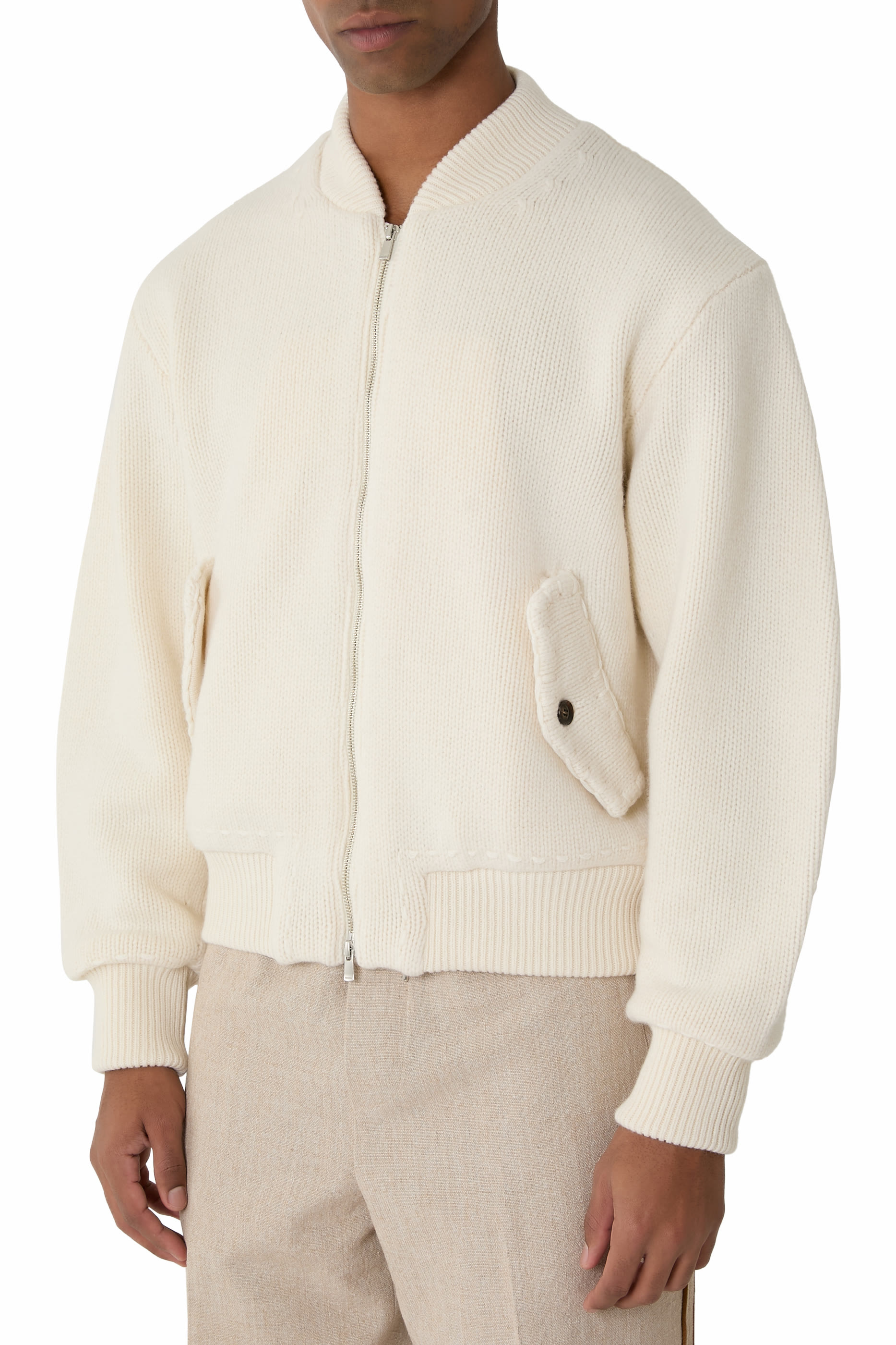 جاكيت بومبر منسوج بحياكة يدوية