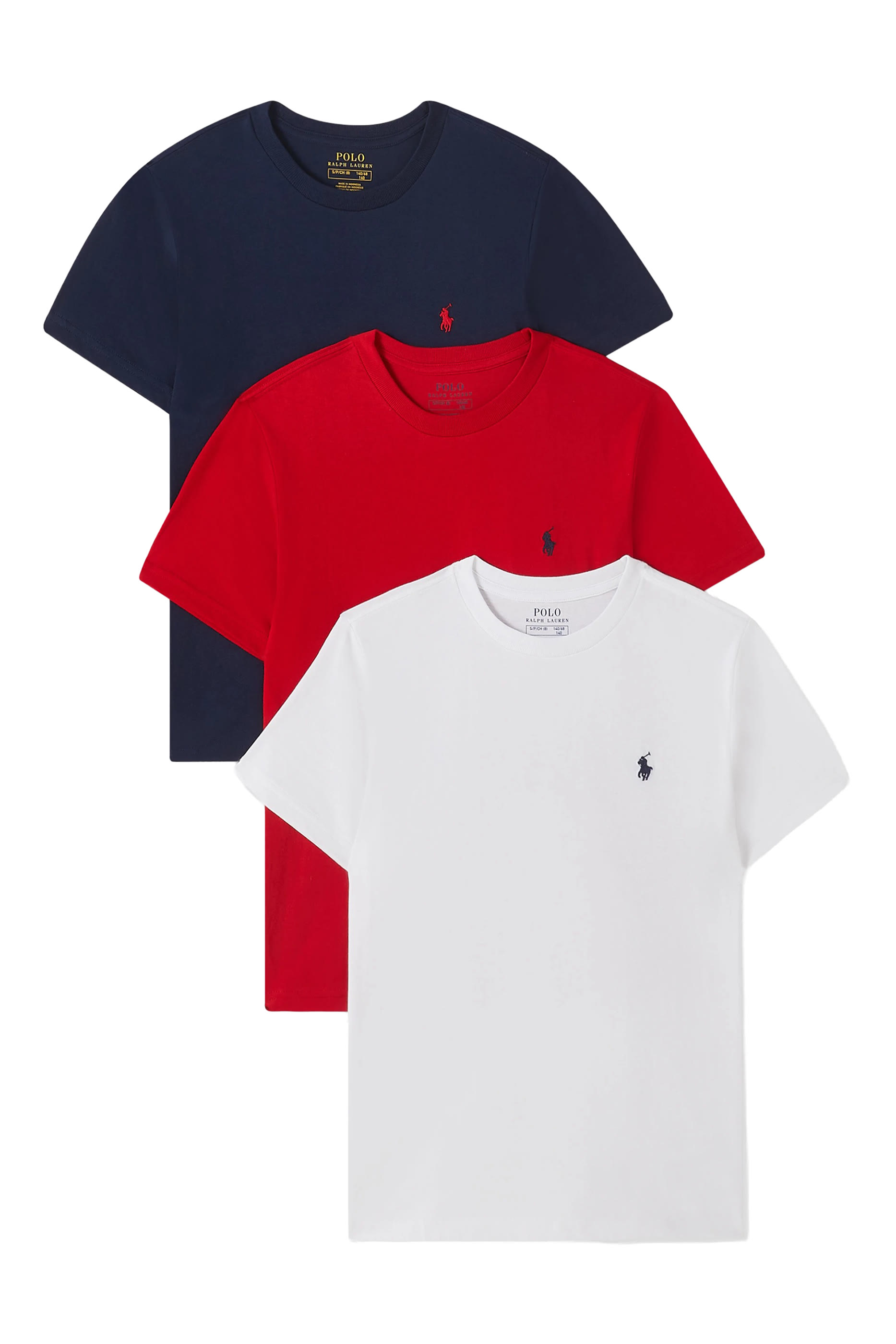 طقم تيشيرت بياقة ضيقة قطن جرسيه للأطفال، 3 قطع