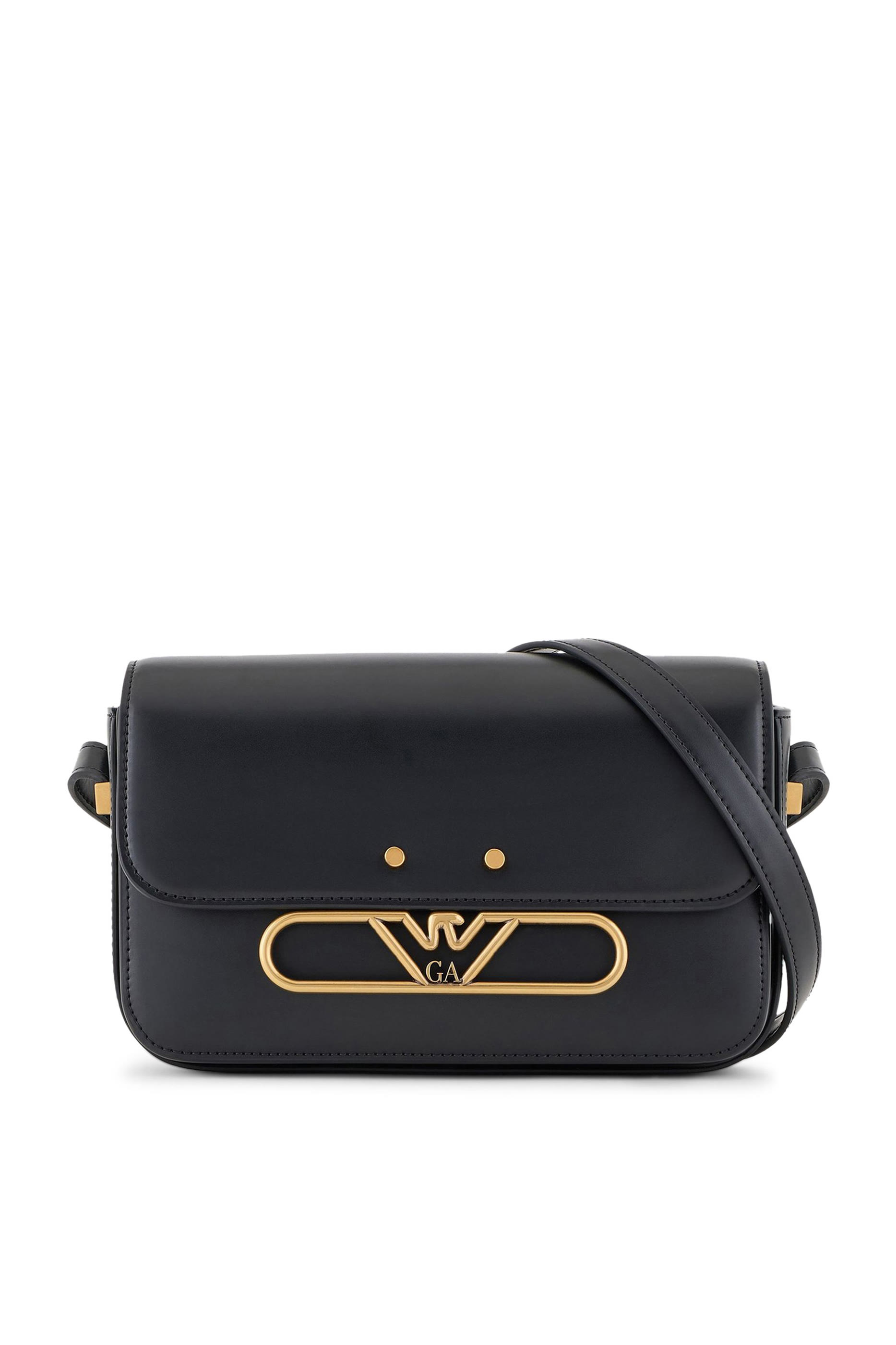 حقيبة كتف بحلية معدنية بشعار الماركة جلد ناعم