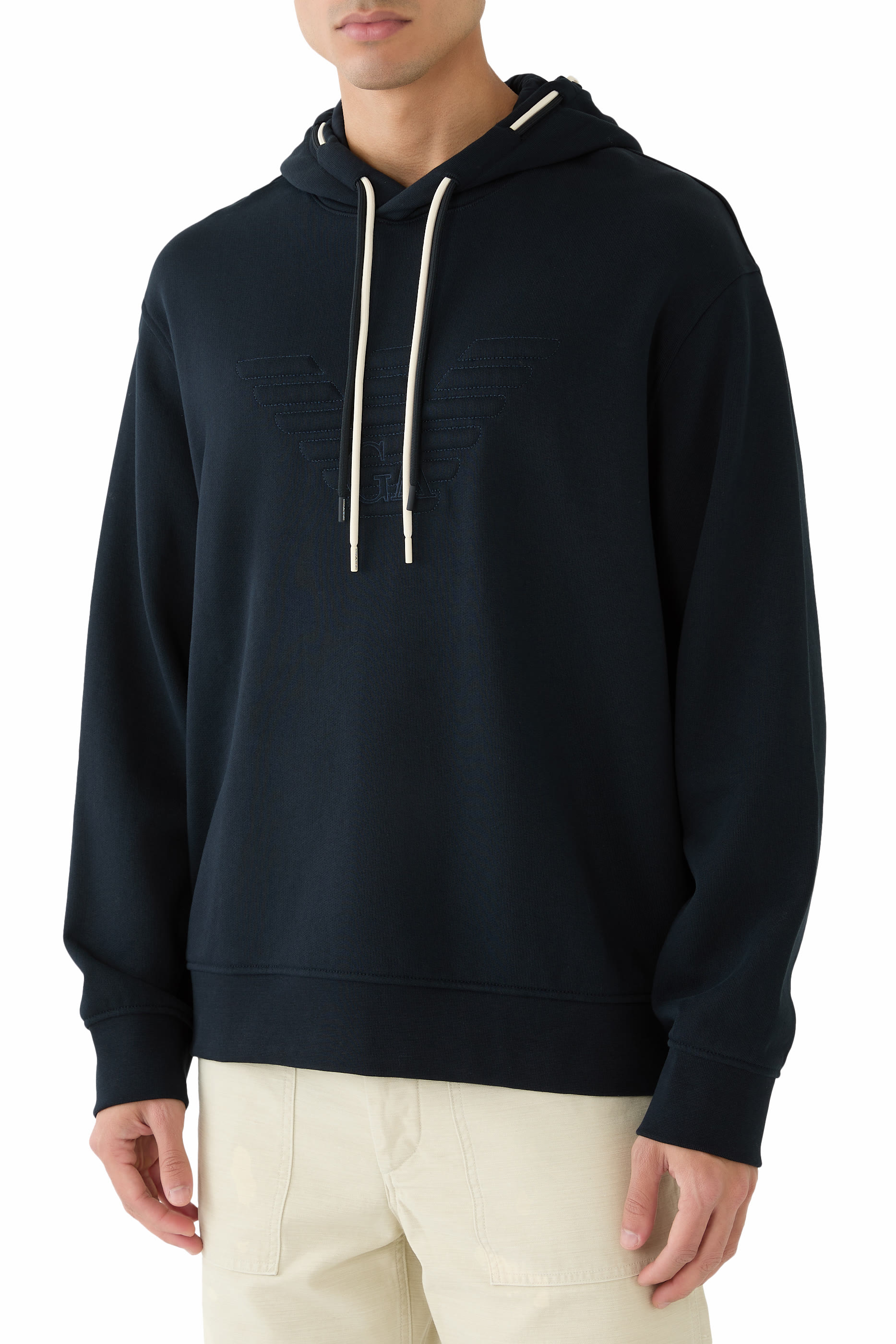 سويت شيرت بغطاء للرأس وشعار الماركة