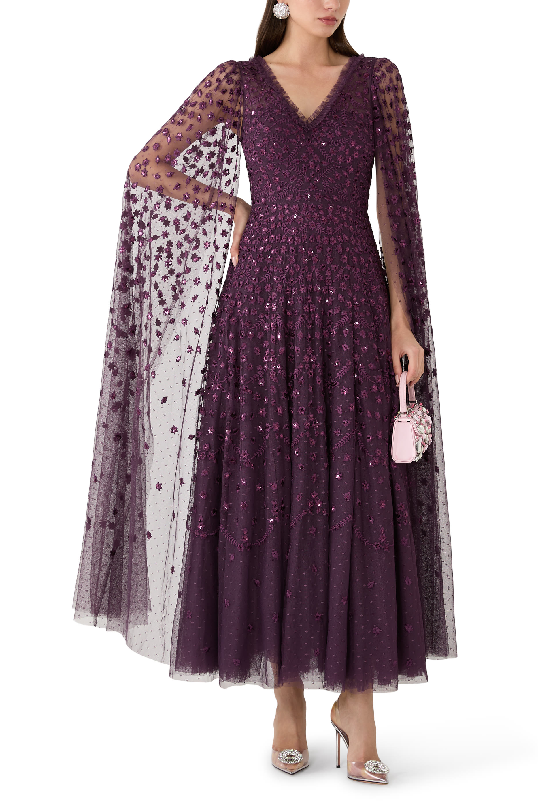 فستان سهرة كلوفر بأكمام كاب بطول الكاحل