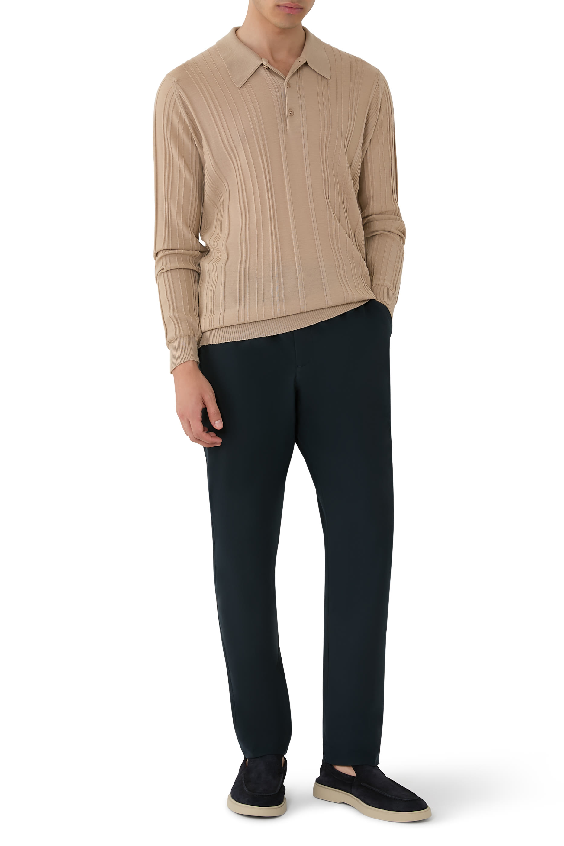 قميص بولو فلين مضلع صوف