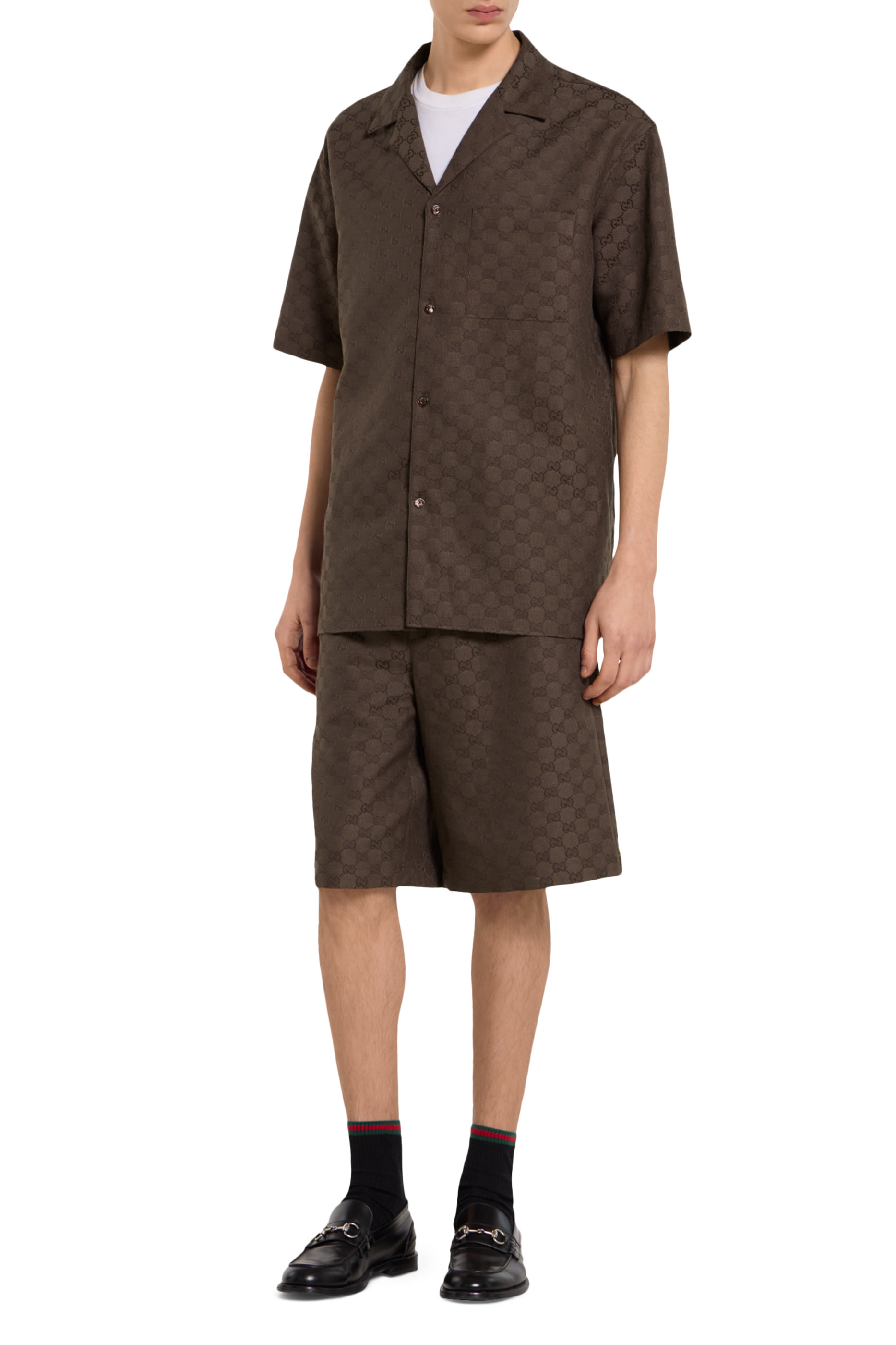 شورت بنقشة حرفي شعار الماركة قنب بمزيج كتان