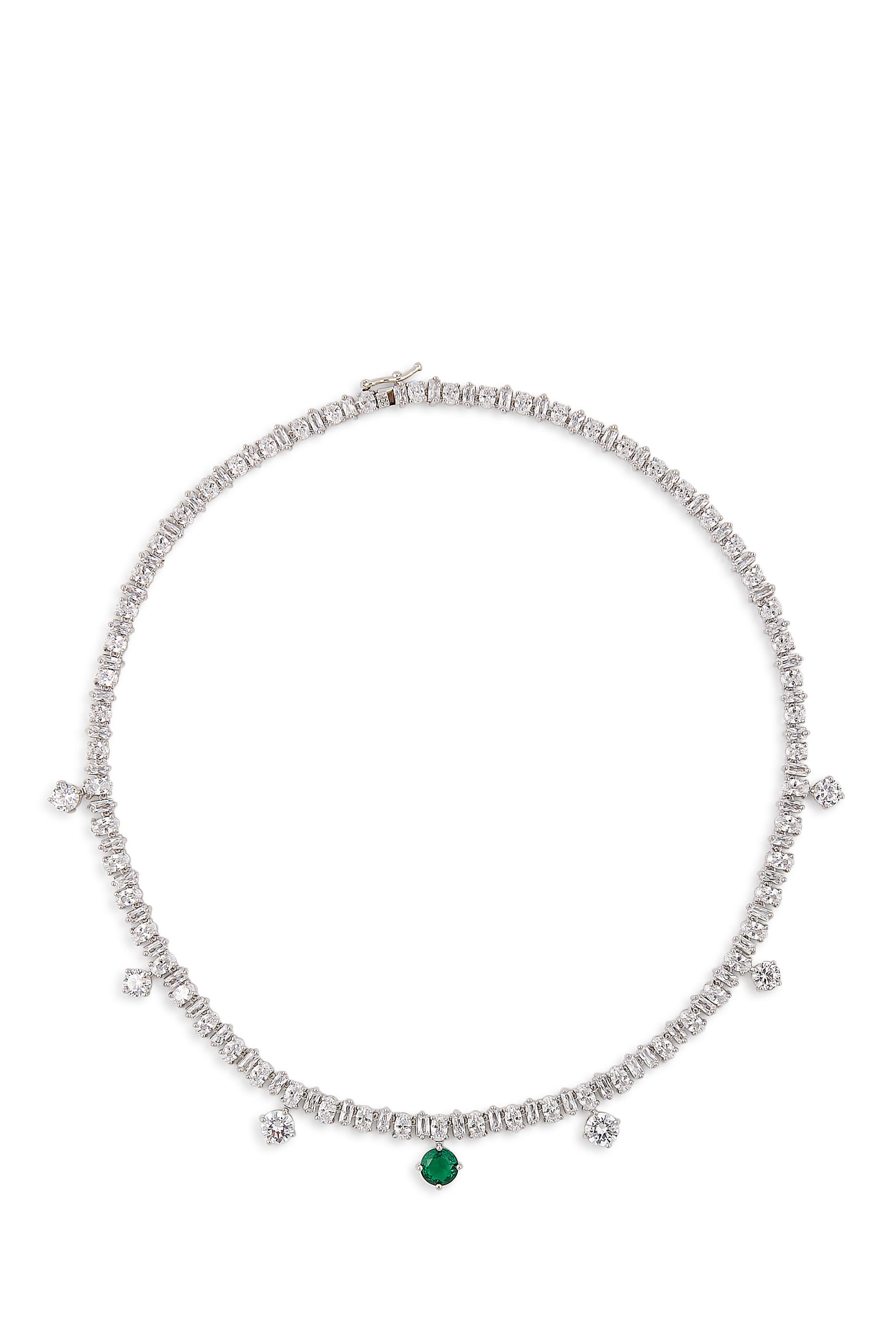 قلادة تنس مزينة بأحجار زركونيا مكعبة أحدها بلون الزمرد، نحاس مطلي بالروديوم