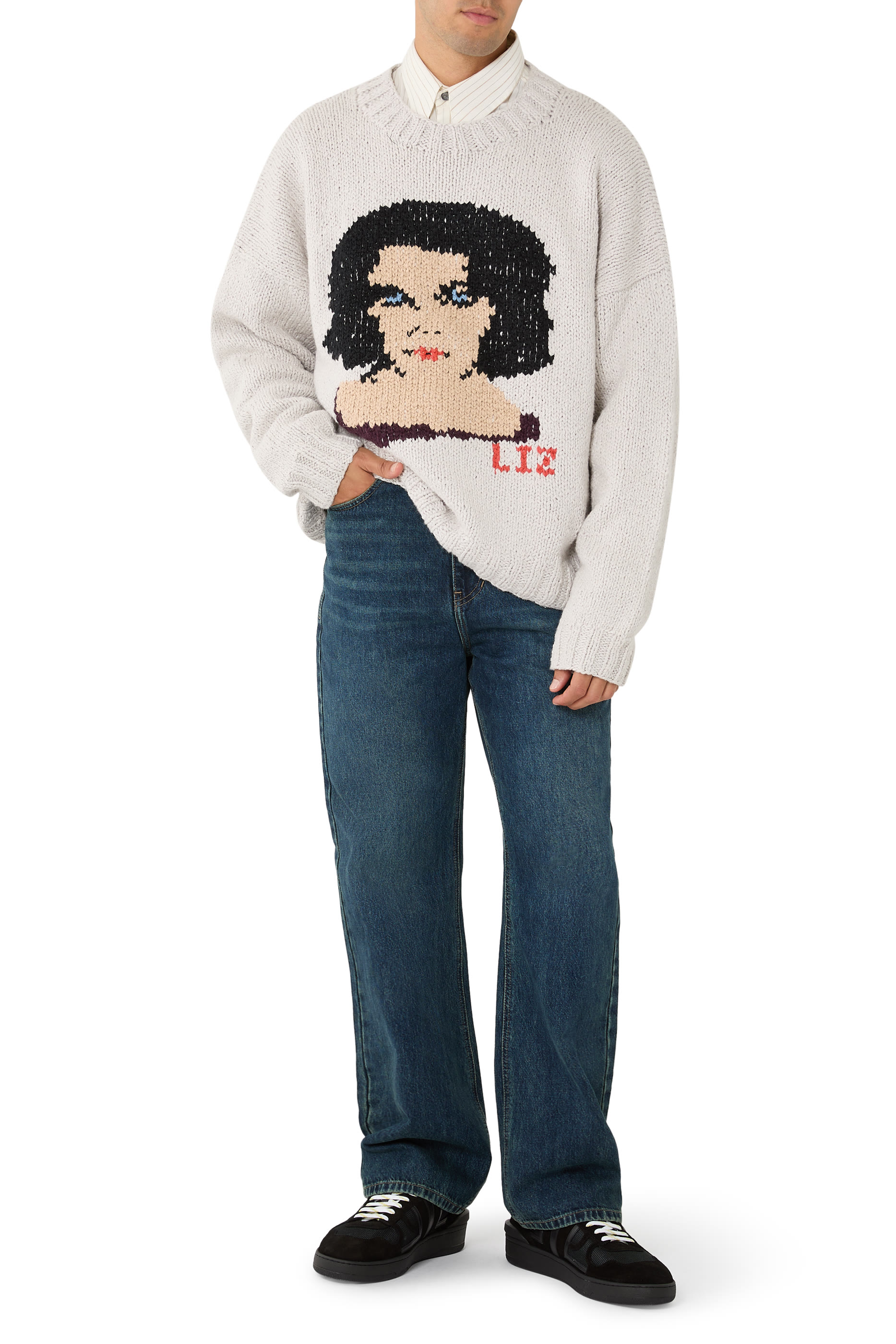 كنزة منسوجة يدويا بنقشة ليز