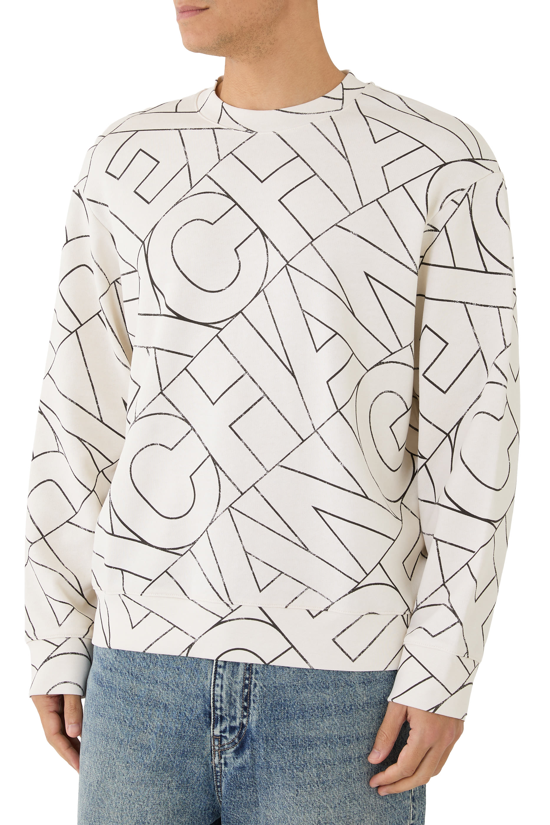 سويت شيرت بياقة ضيقة مزين كليا بشعار الماركة