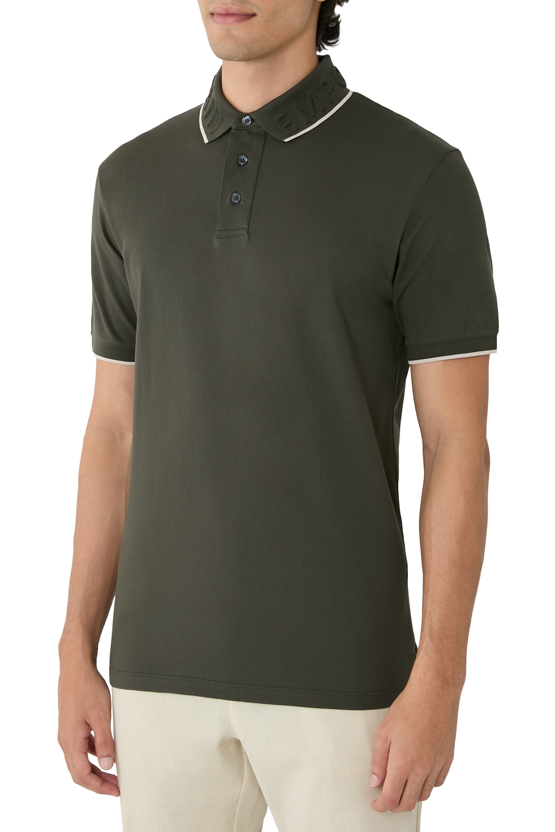 Embossed Logo Collar Piqu&eacute; Polo Shirt