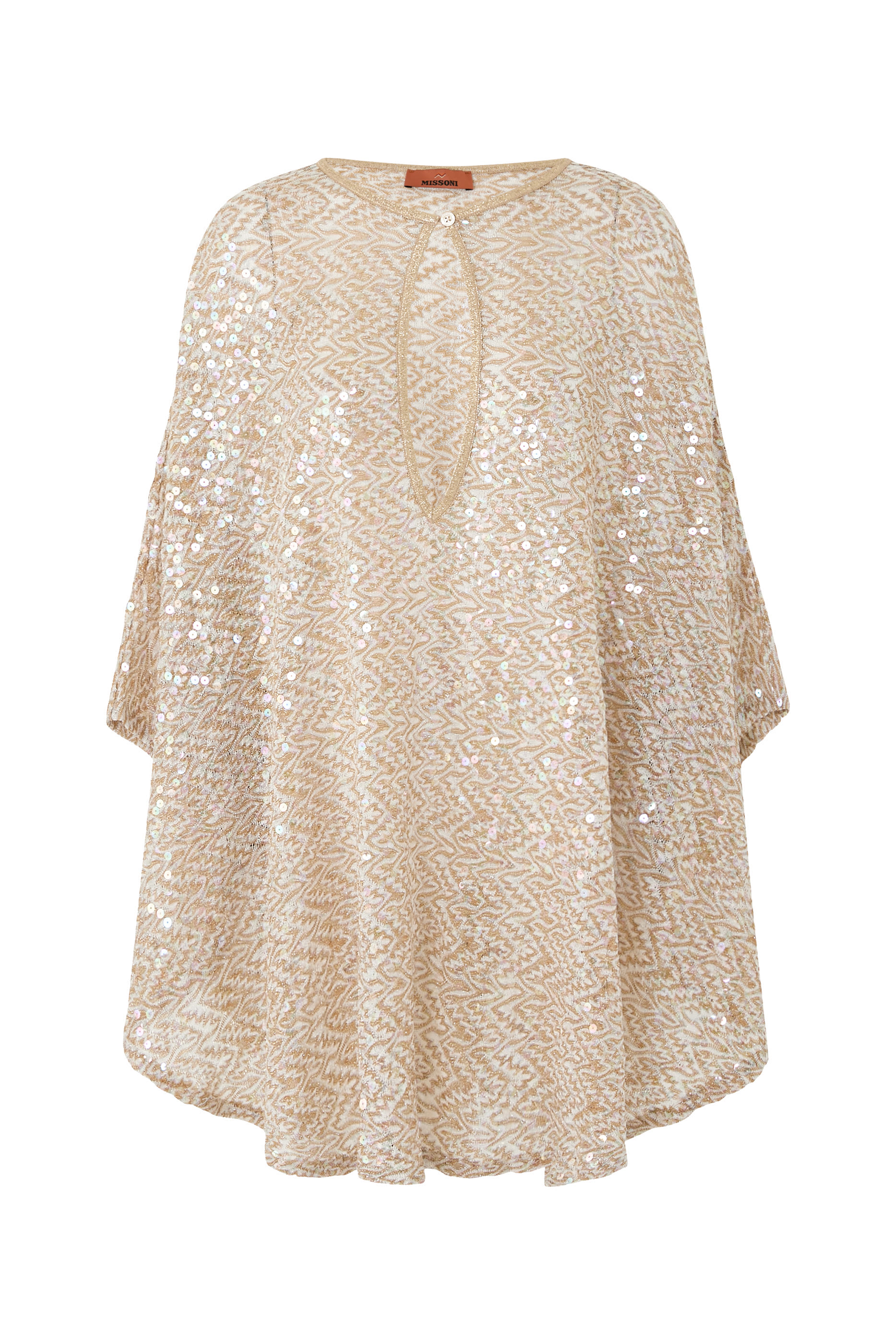 فستان بنمط قفطان قصير بترتر ونقشة خطوط متعرجة