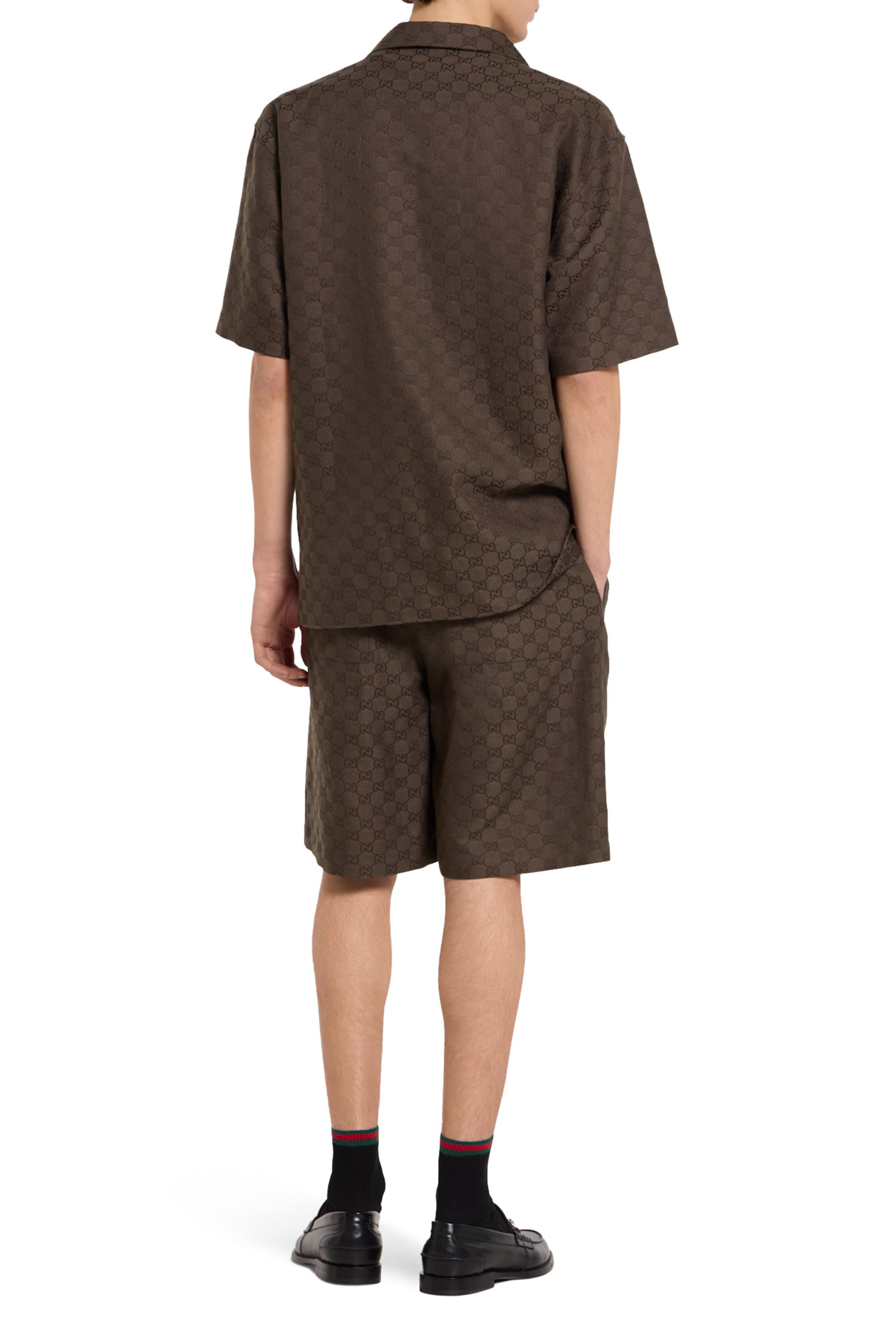 شورت بنقشة حرفي شعار الماركة قنب بمزيج كتان