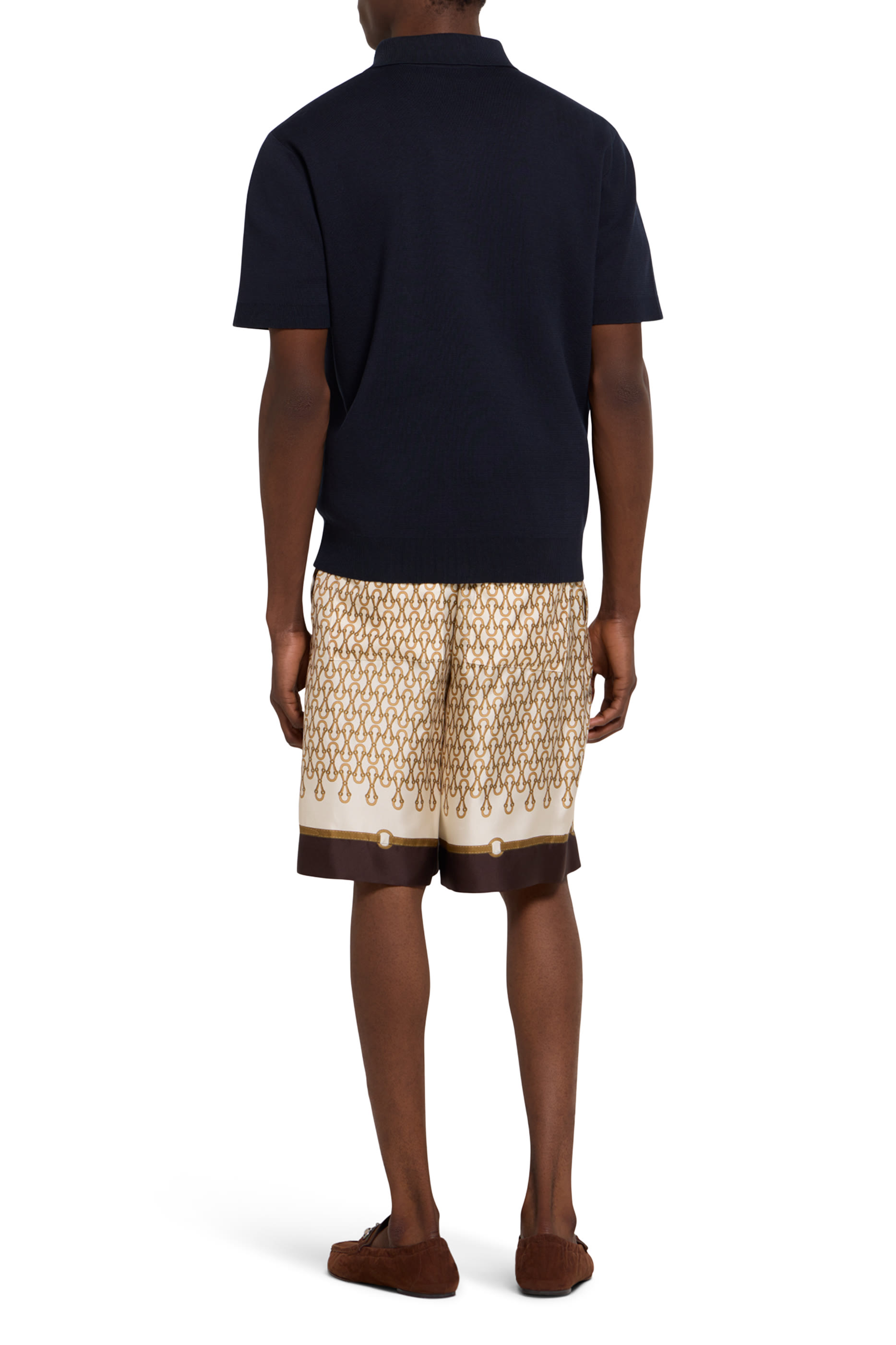 قميص بولو بتطريز شعار الماركة قطن وحرير