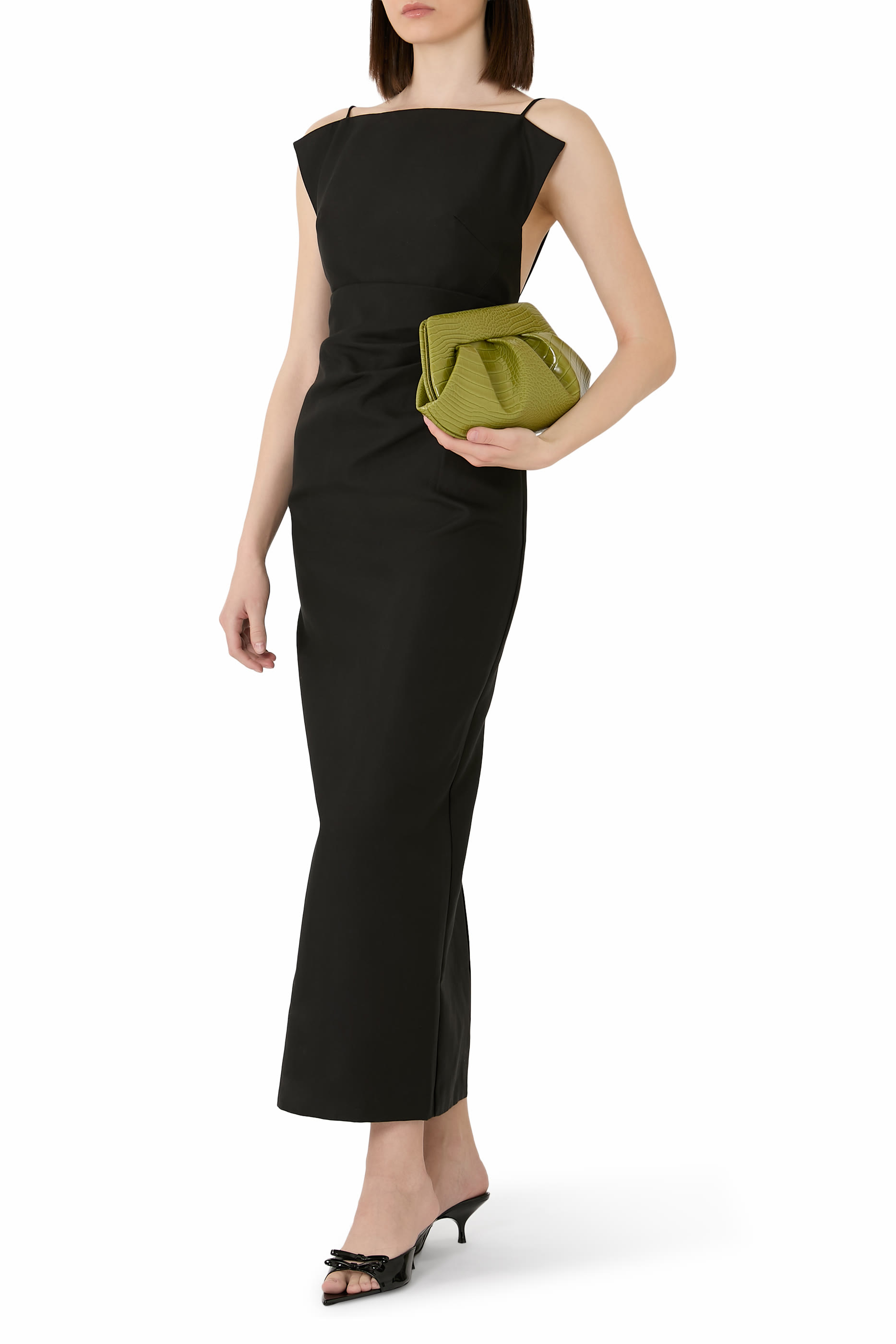 فستان أوتيس درابيه بياقة عالية متوسط الطول