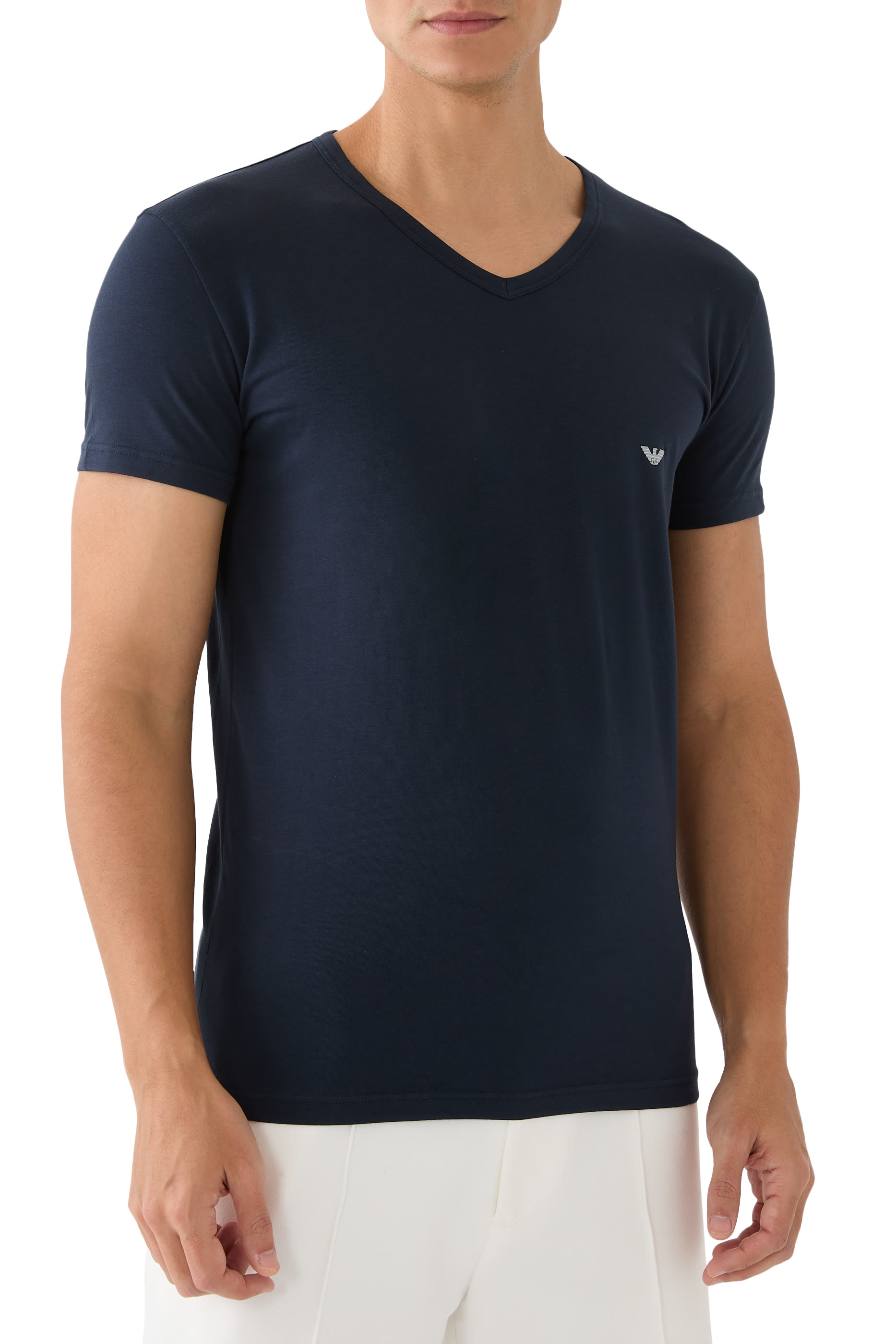 طقم تيشيرت منسوج بشعار الماركة قطعتين