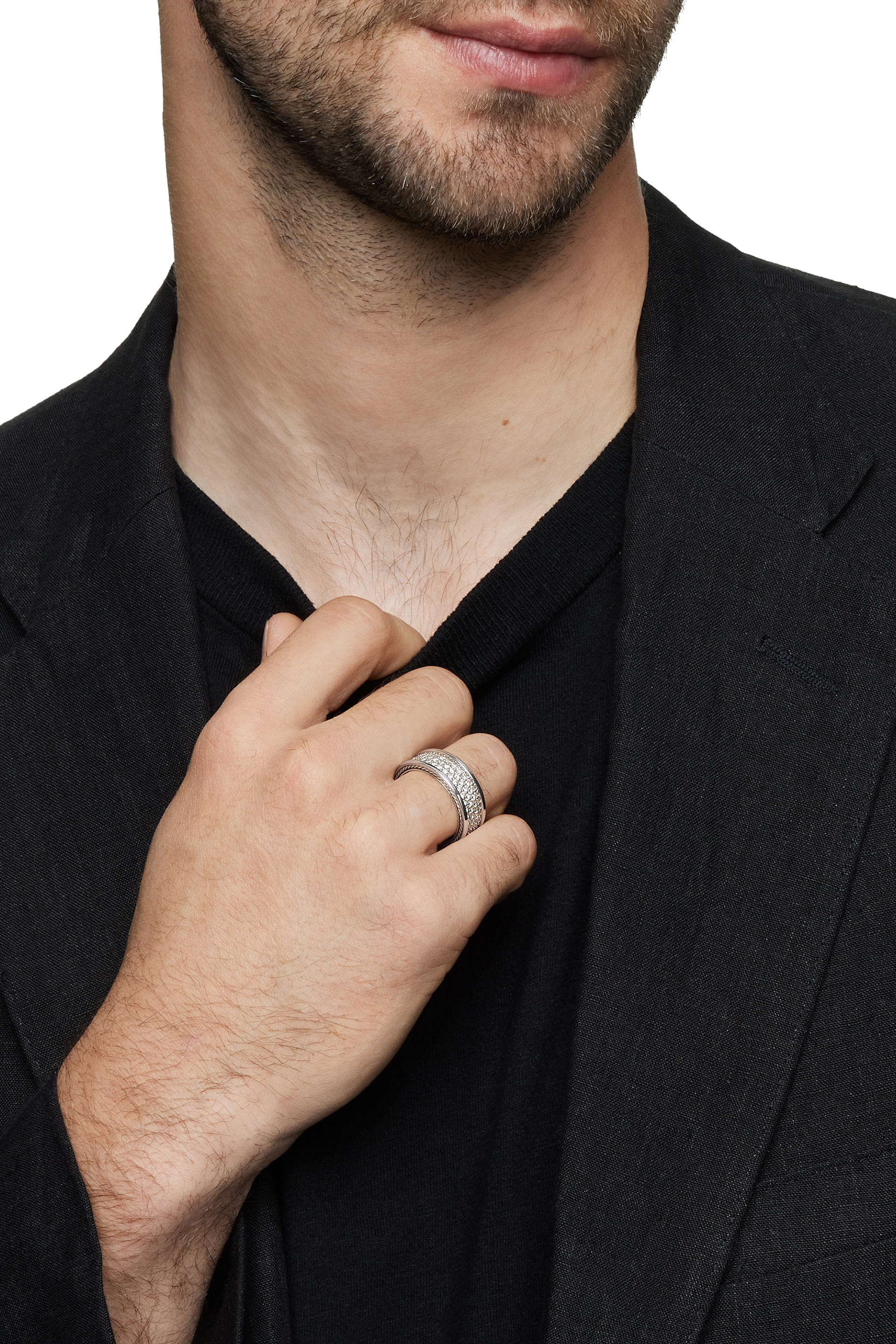 خاتم ستريملاين بثلاث طبقات بالماس، فضة إسترلينية