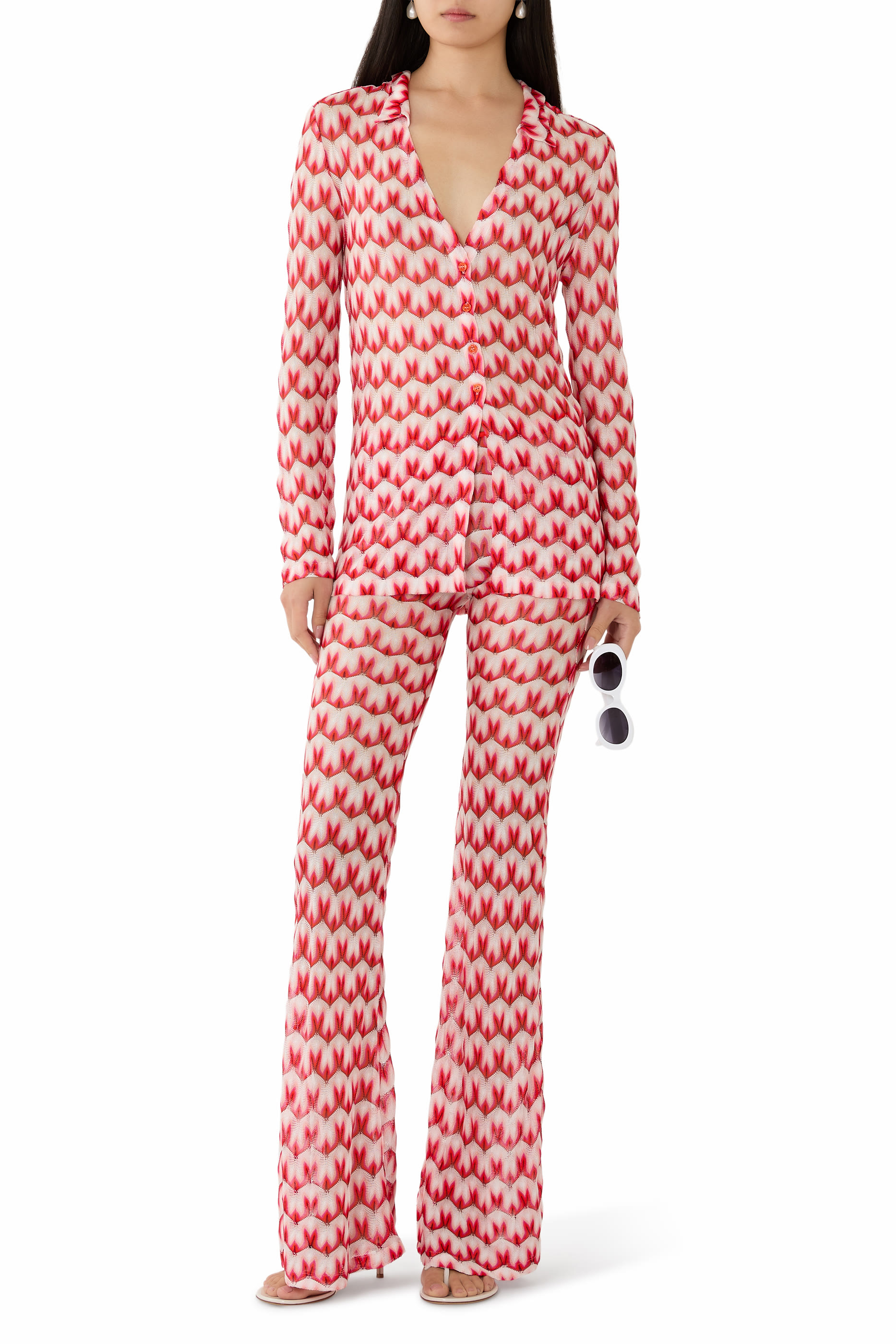 بنطال بحواف واسعة ونقشة زهور فيسكوز