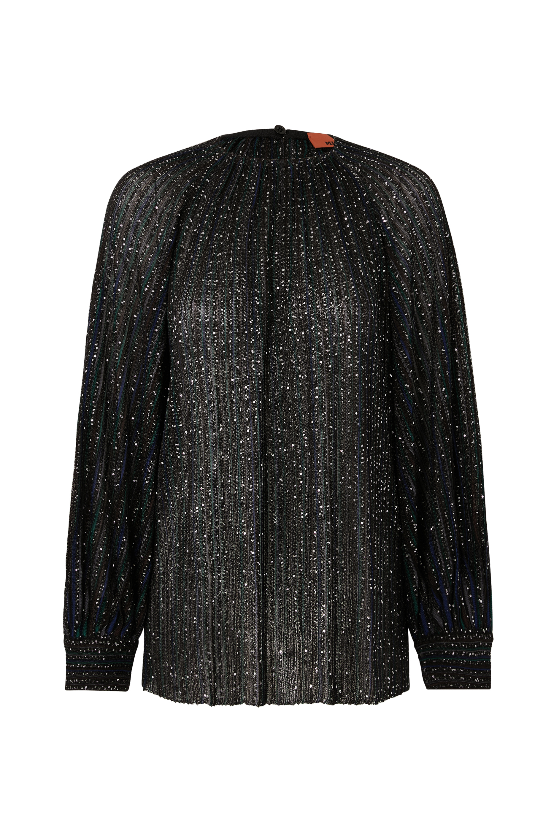 كنزة بقصة واسعة وياقة ضيقة بتصميم مخطط مزين بلاميه