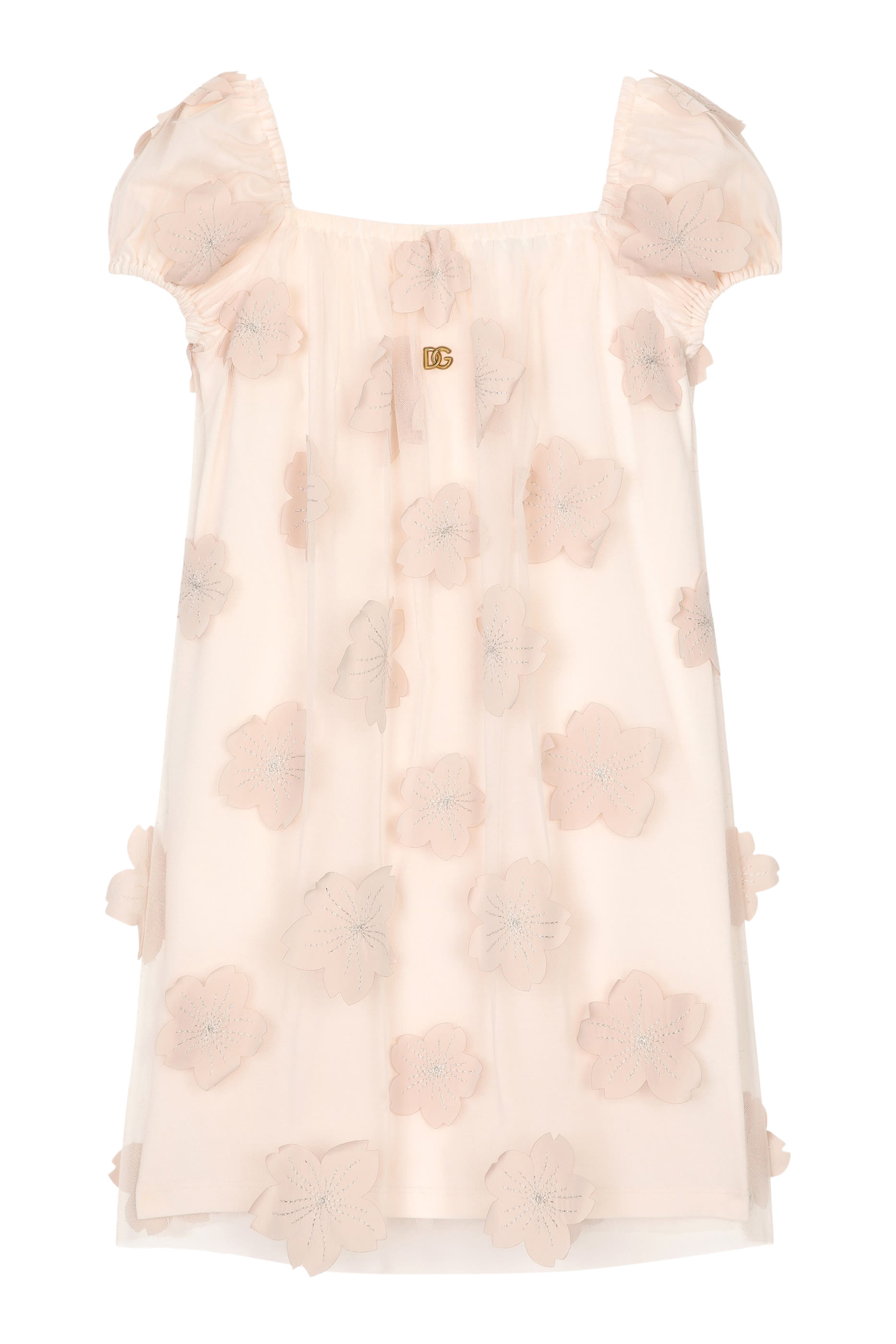 فستان بأكمام قصيرة وشعار الماركة للأطفال