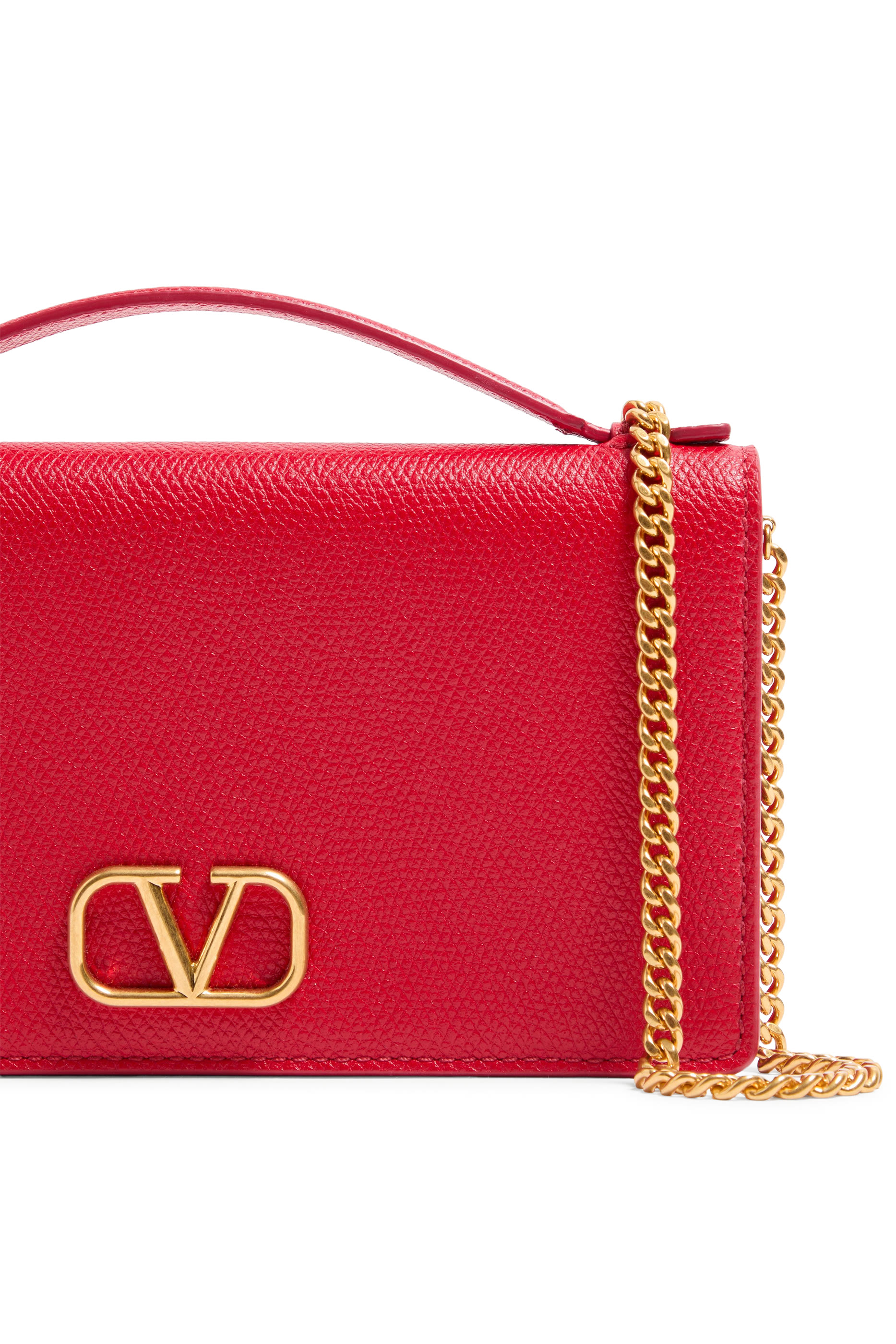 محفظة بسلسلة مزينة بشعار الماركة جلد عجل بارز الملمس