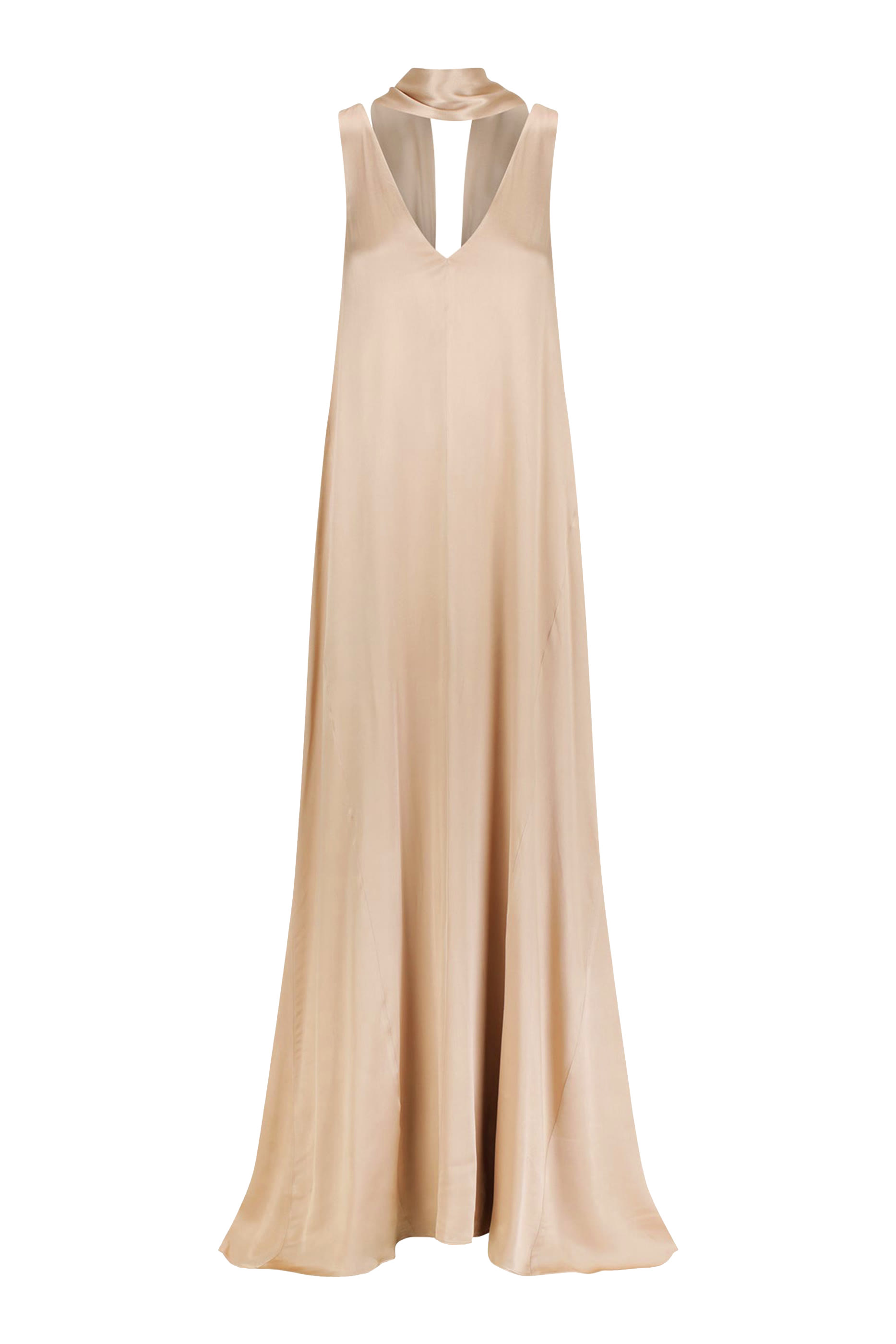 فستان لا لون طويل بوشاح مقسم بأجزاء 