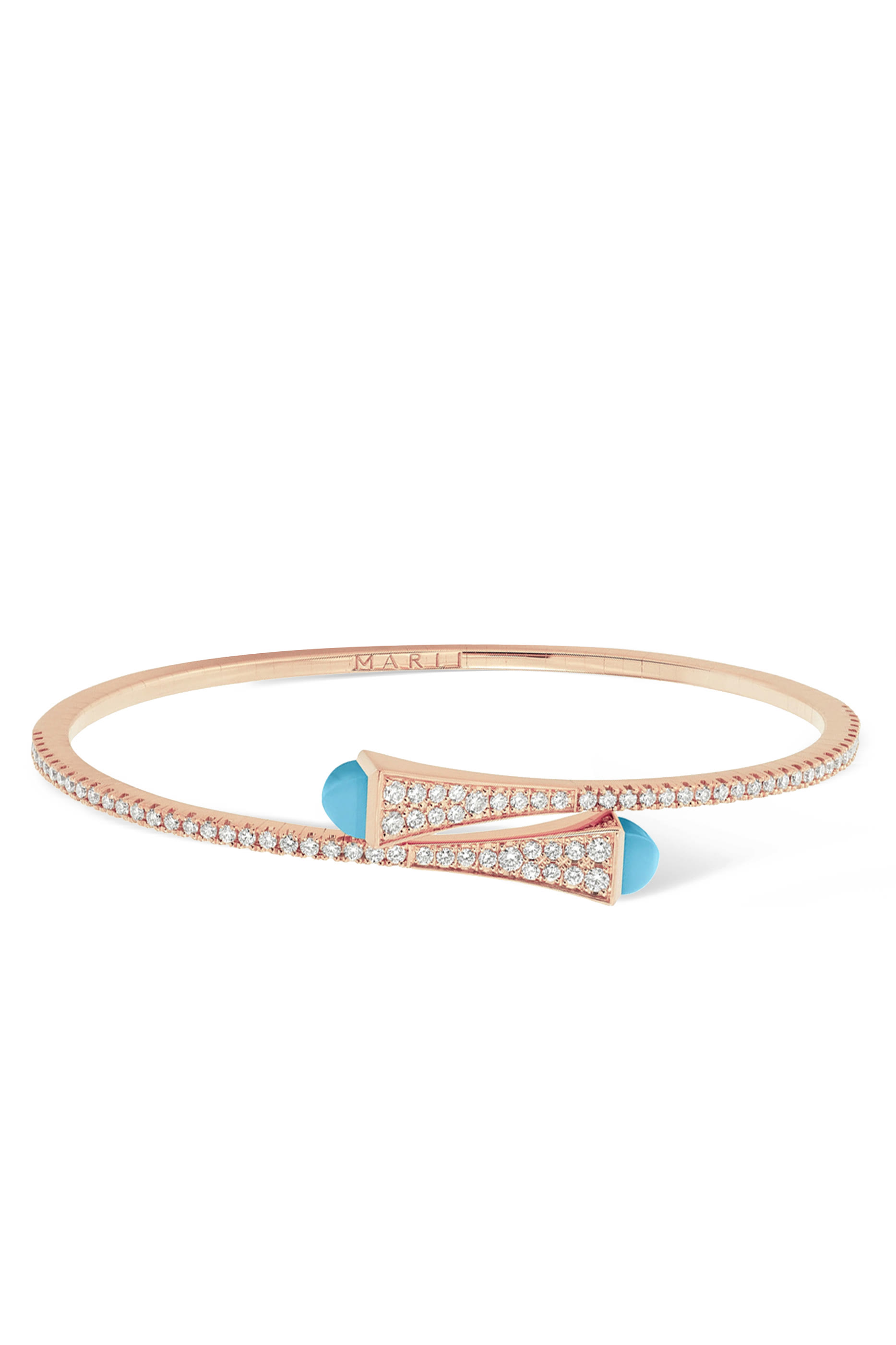 سوار كليو رفيع مرصع بالماس والفيروز ذهب وردي عيار 18