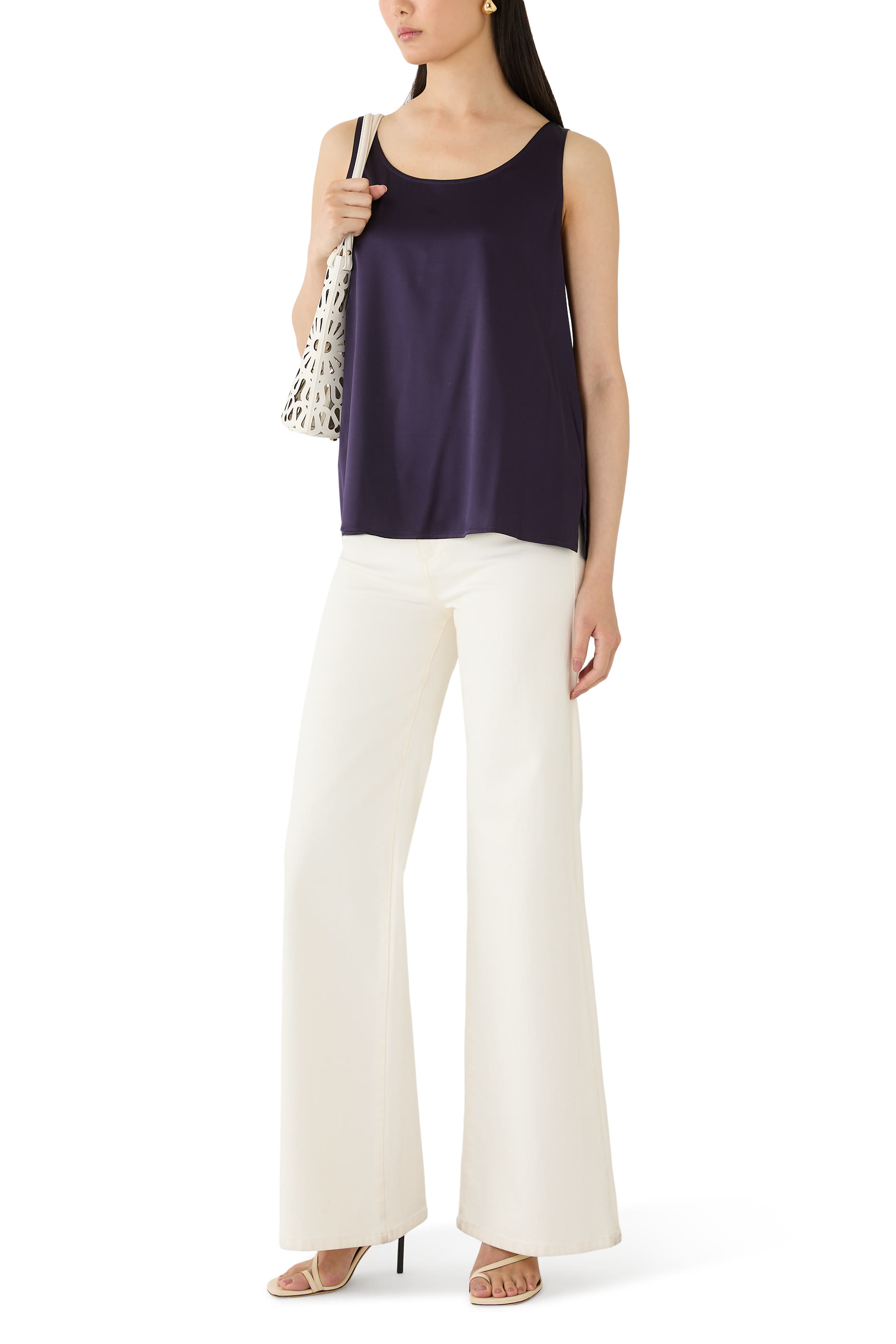 بلوزة بلا أكمام بياقة عميقة حرير شارموز