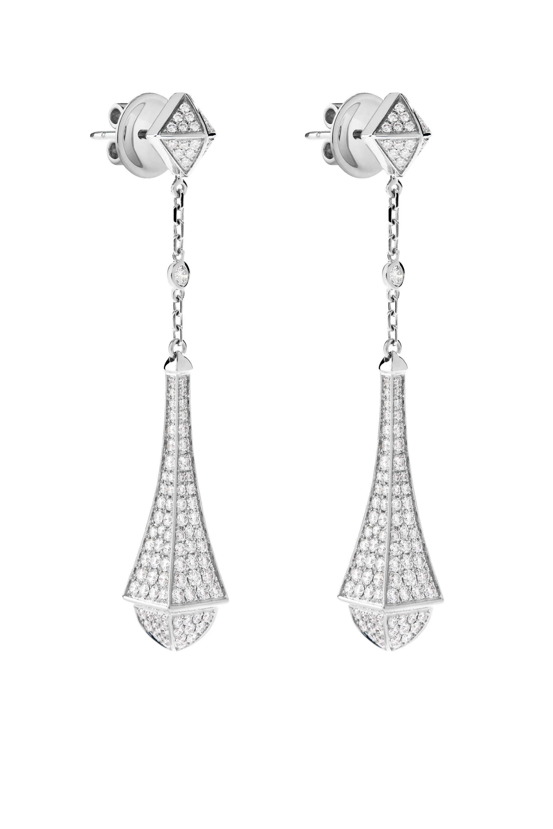 أقراط كليو بتصميم قطرة مزينة كليا بالماس، ذهب أبيض عيار 18