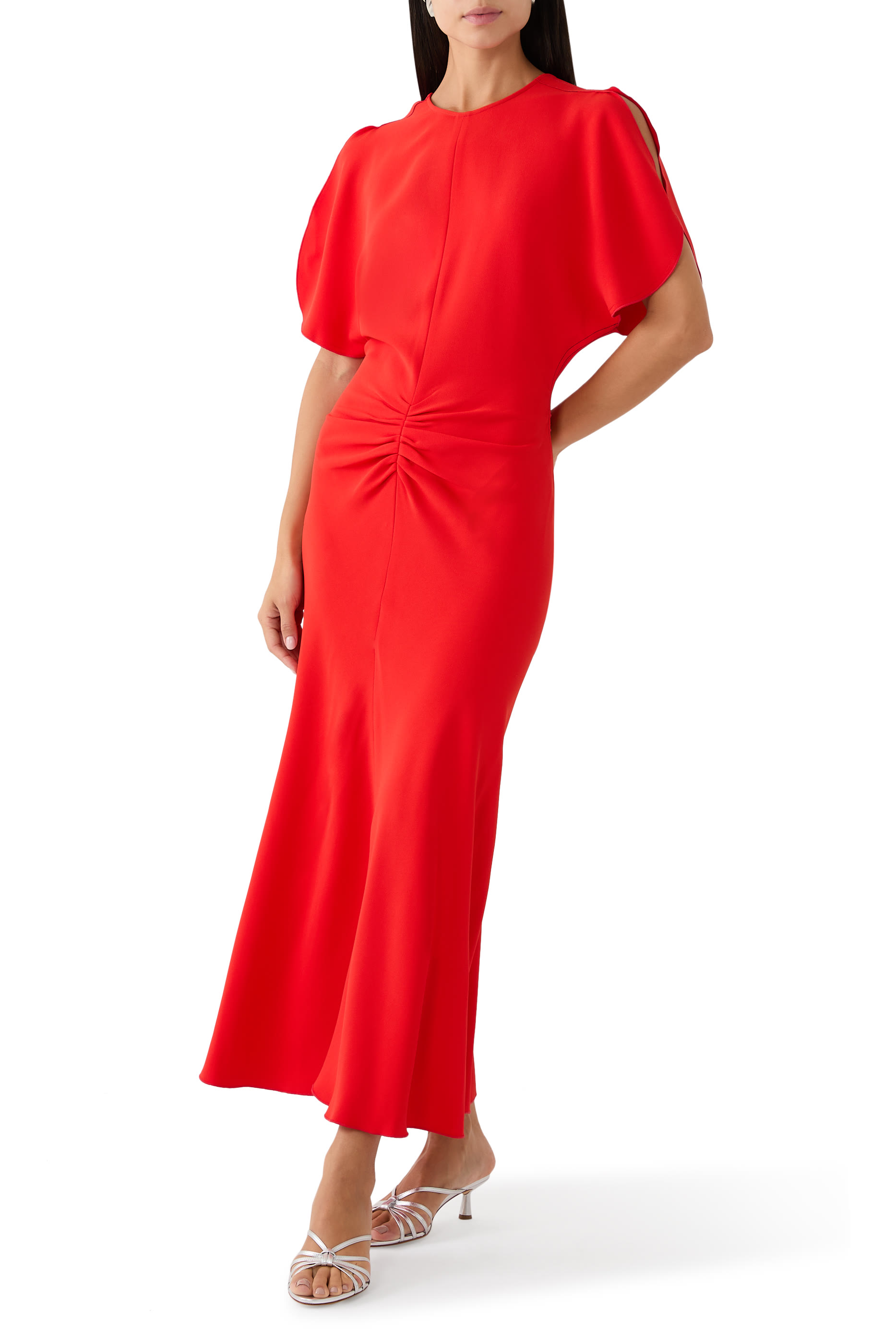 فستان متوسط الطول بخصر مكشكش