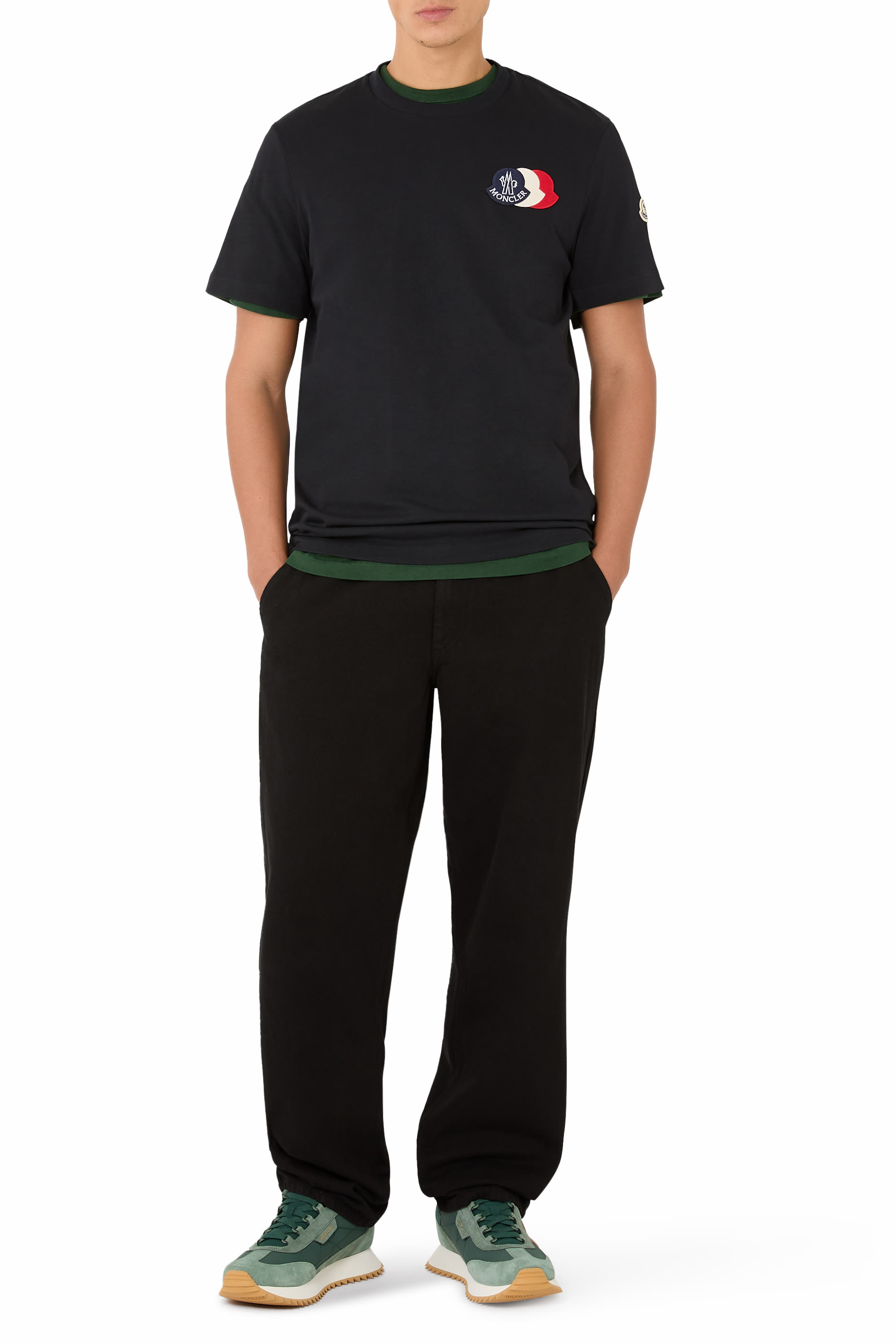 تيشيرت مطرز بشعار الماركة بثلاث ألوان قطن