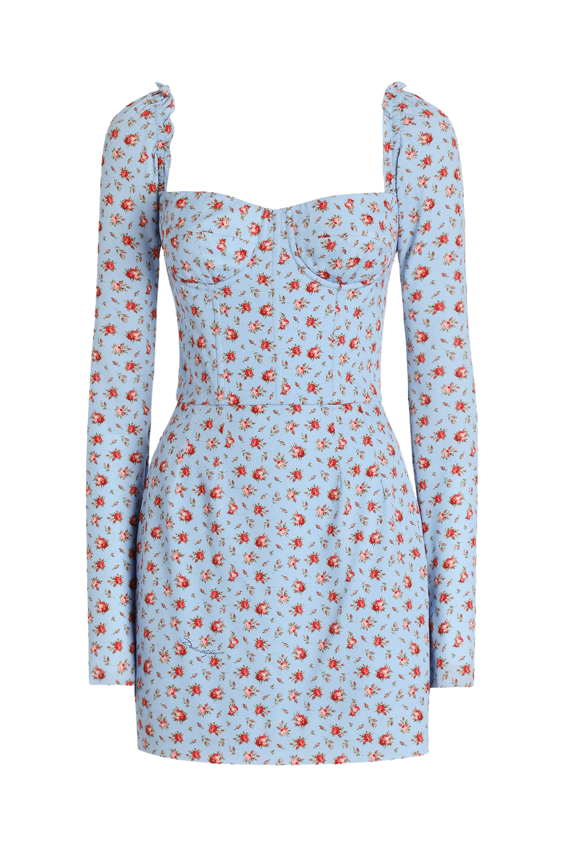 فستان شارميوز قصير بطبعة ورود صغيرة 