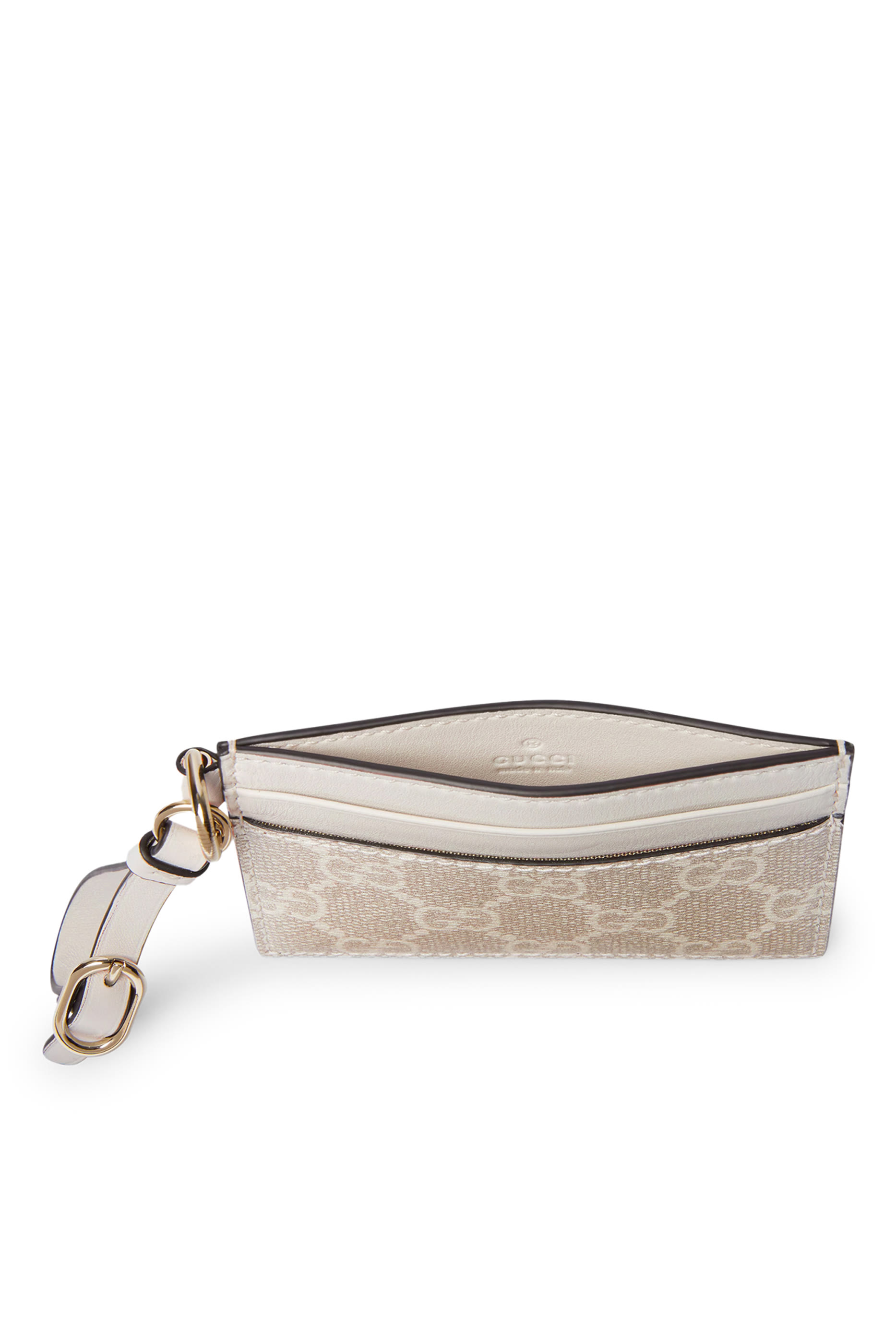 حافظة بطاقات بحمالة ونقشة حرفي شعار الماركة