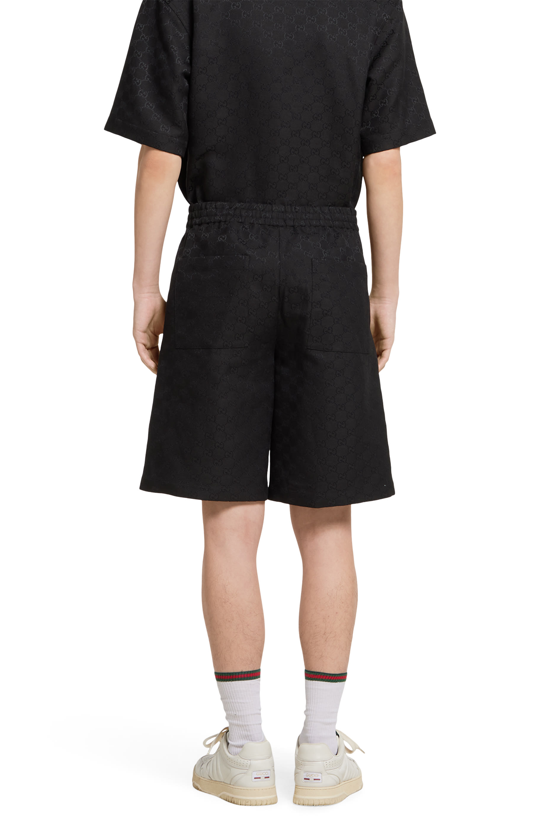 شورت محفور بشعار الماركة مزيج قماش قنب وكتان