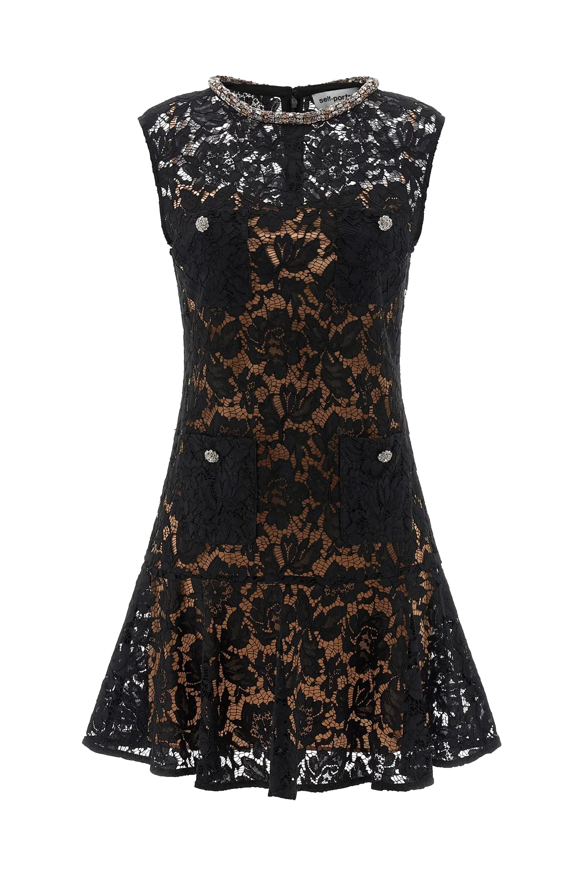 فستان قصير دانتيل مزين بكريستال