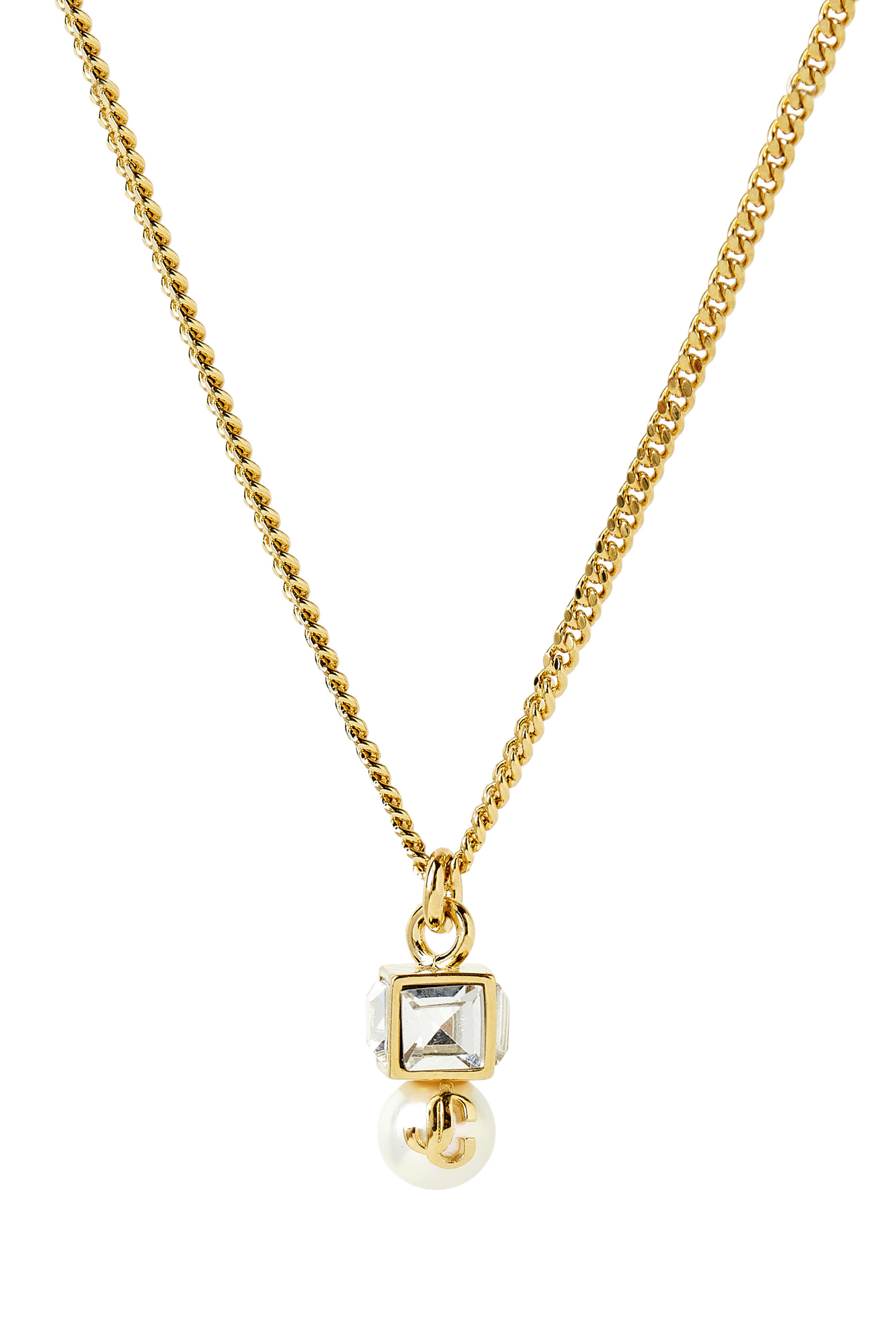قلادة بدلاية مزينة بكريستالة بتصميم مكعب ولؤلؤ، معدن