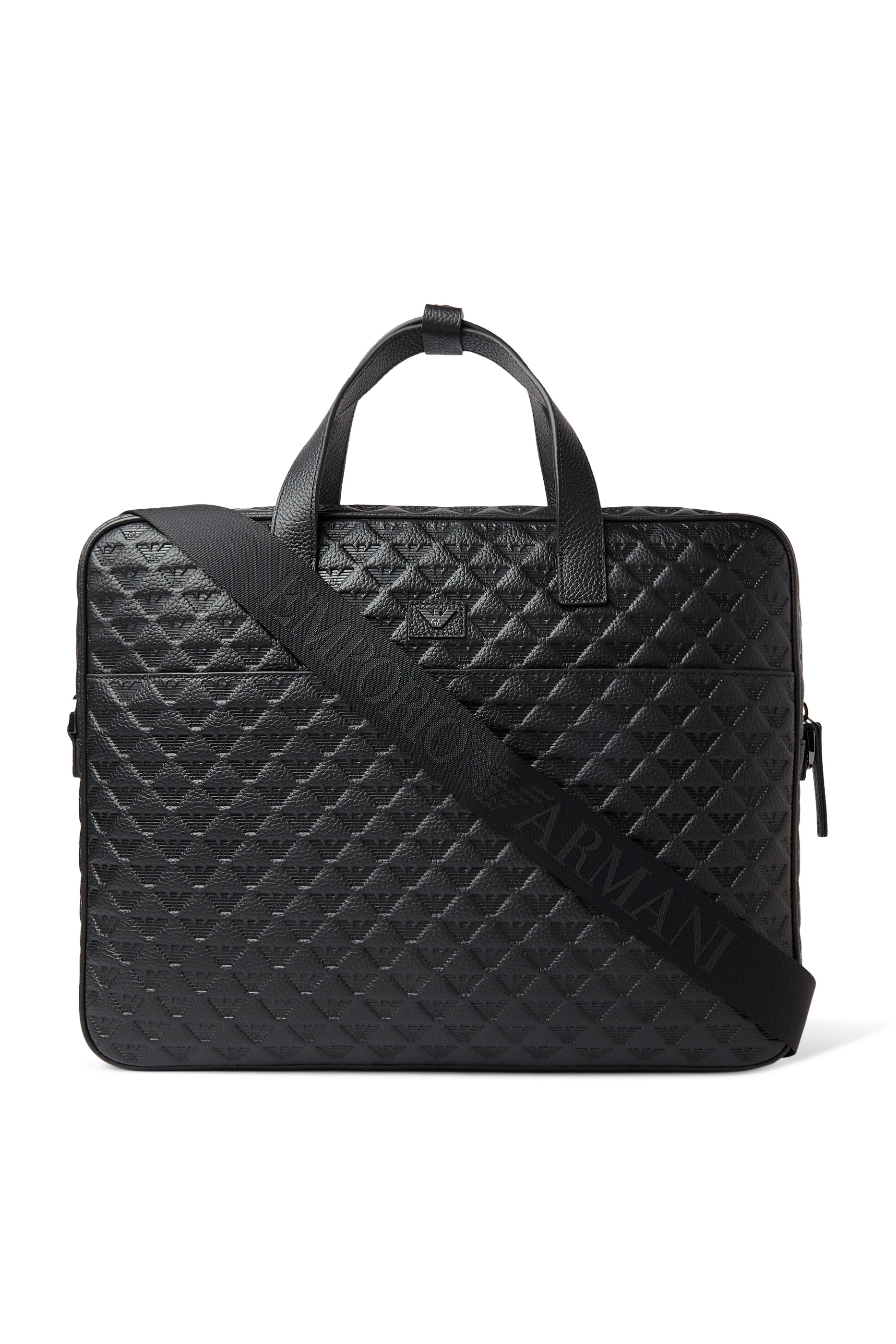 حقيبة عمل بنقشة شعار الماركة بحجم صغير جلد