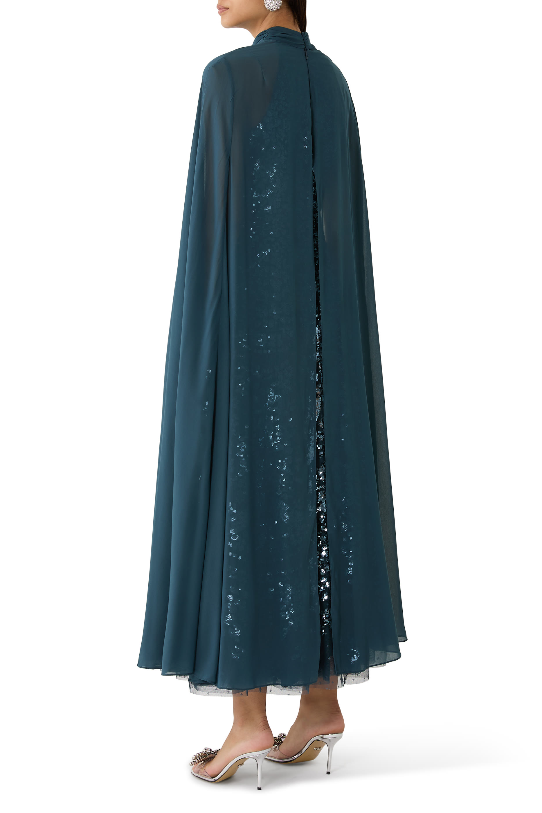 Chandelier Sequins Cape Evening Dress