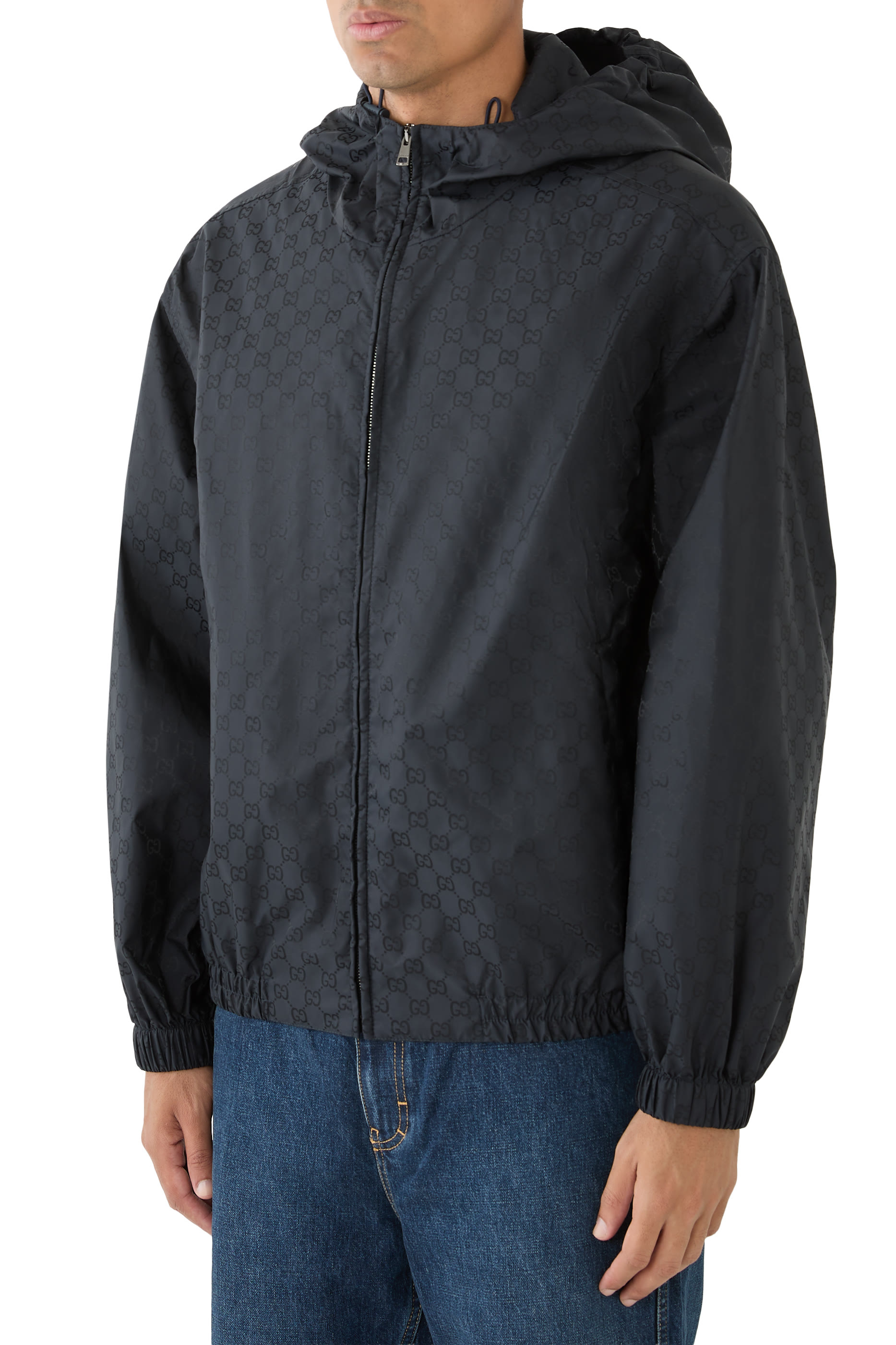 جاكيت بسحاب مزين بشعار الماركة نايلون