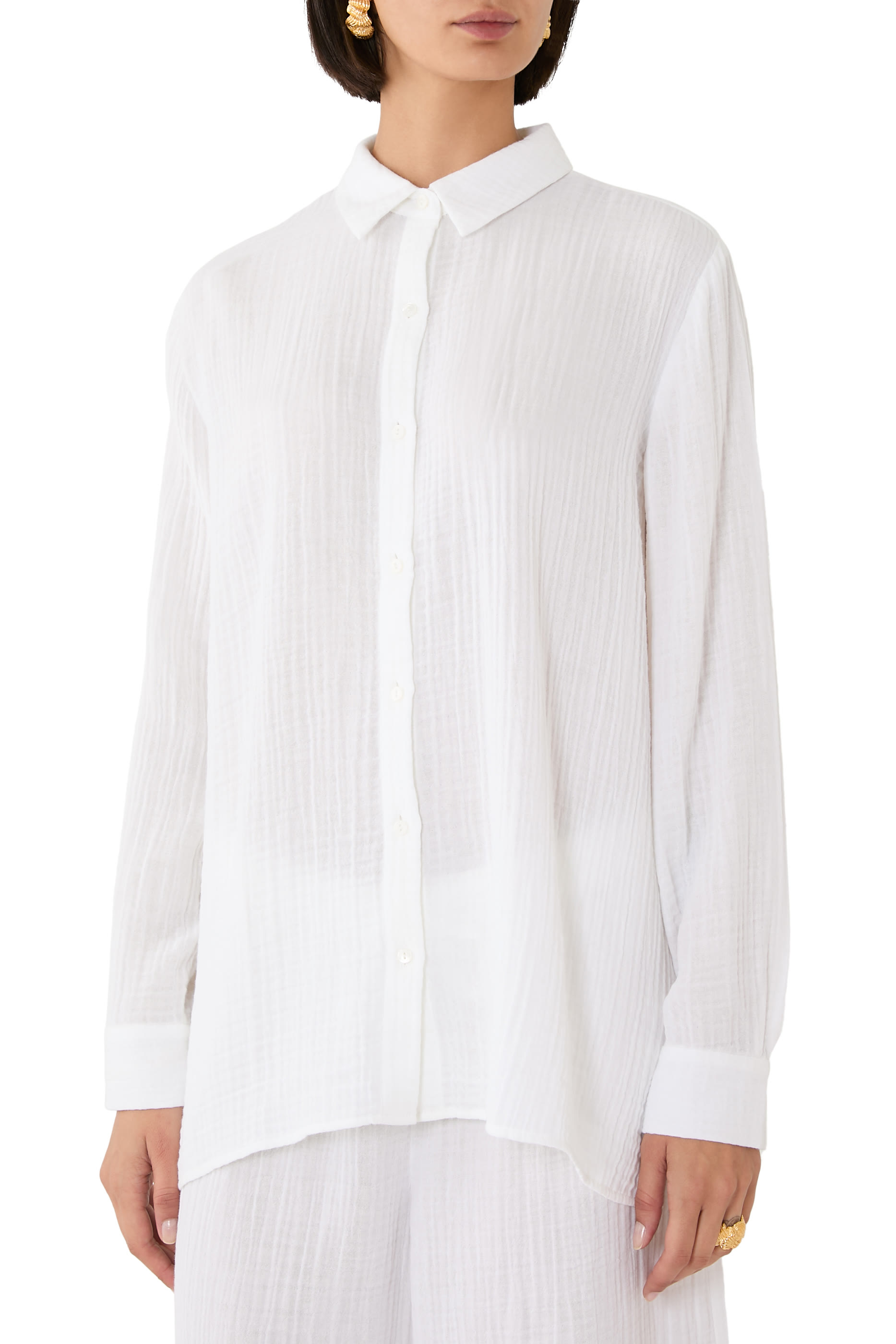 قميص بياقة كلاسيكية شاش عضوي قطني فاخر 