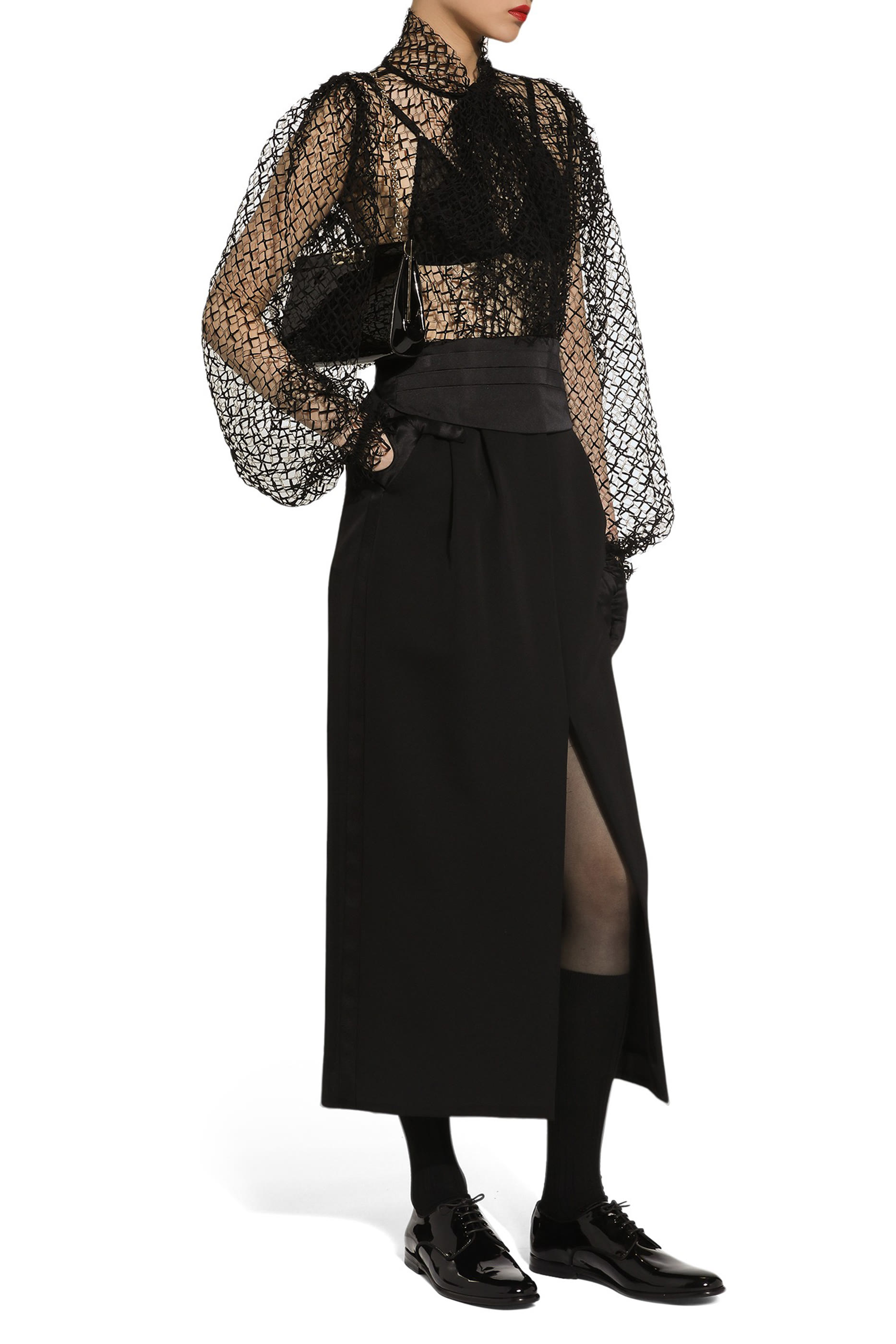 تنورة توكسيدو بقصة مستقيمة متوسطة الطول صوف غابردين